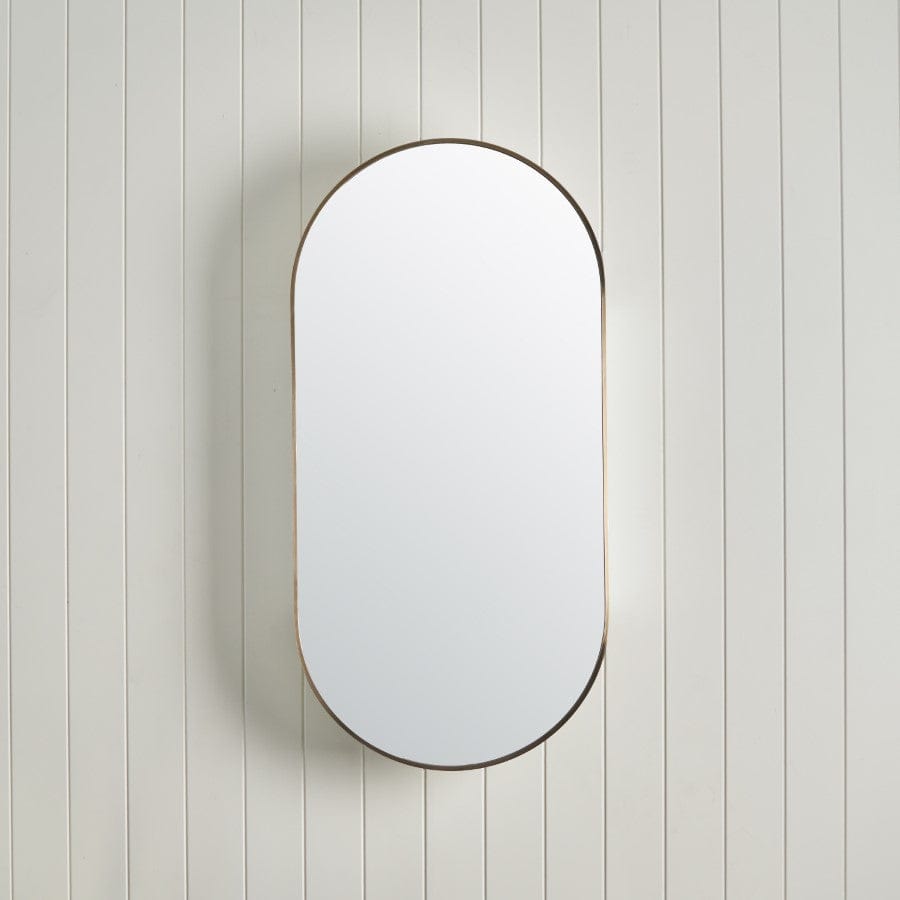 Modern Oval Mirror Cabinet with Warm Brushed Nickel Finish - Perfect for Bathroom Vanity, Bedroom Decor, and Entryway Organization