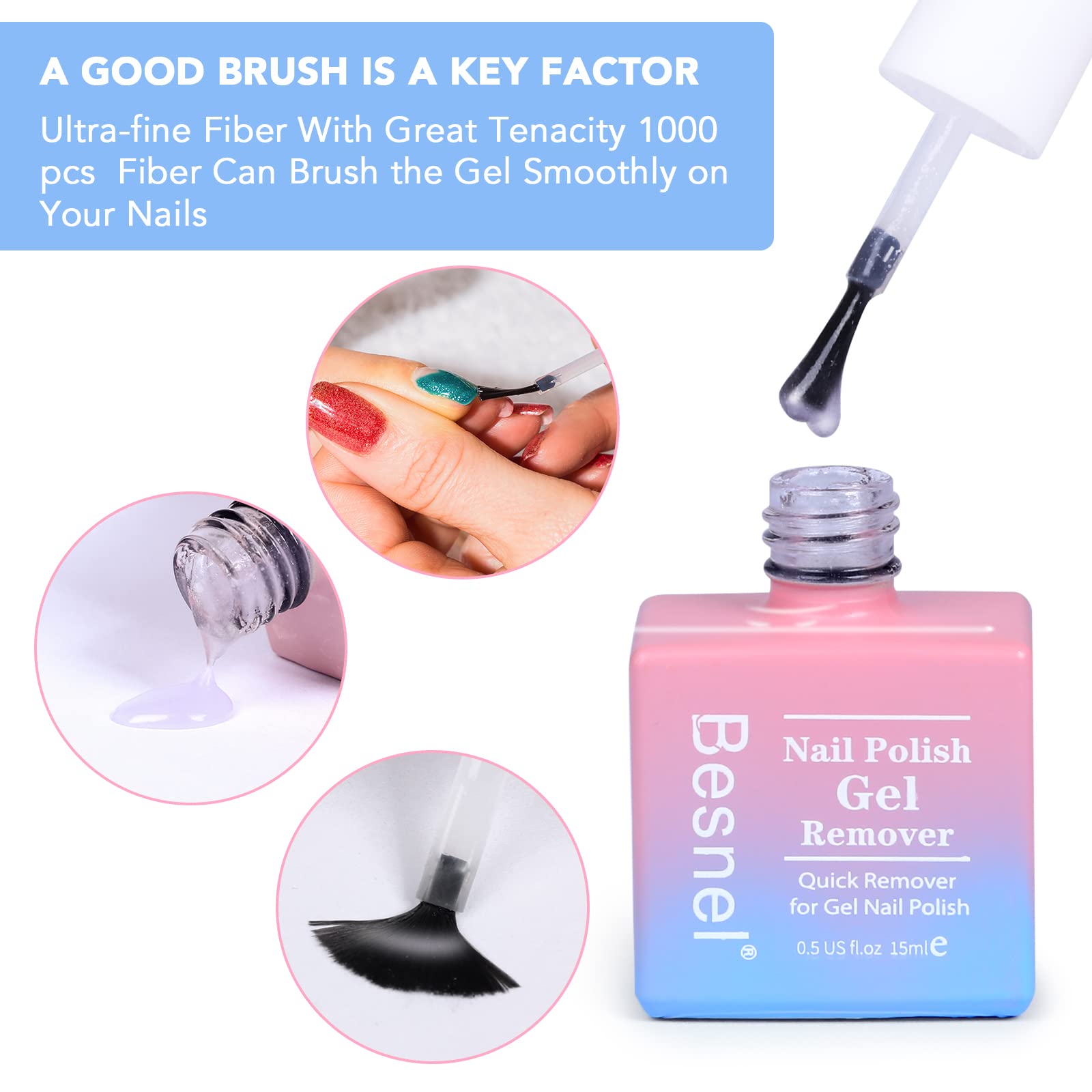 Professional 5-Pack Gel Nail Polish Remover Kit - Non-Irritating, Quick & Easy Nail Polish Removal with Cuticle Pusher & Nail Files (No Foil Soaking Needed) - Perfect for Salon & At-Home Manicures