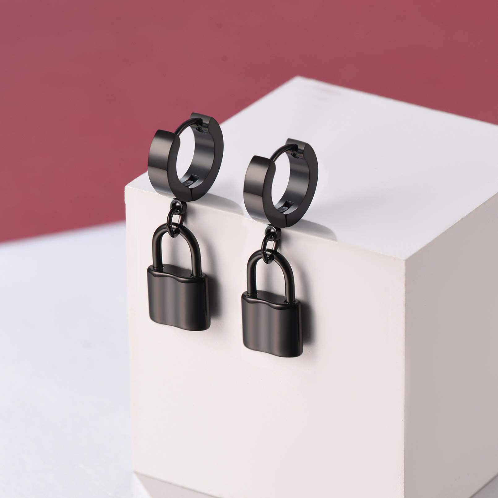 FaithHeart Women's Black Hoop Earrings - Stainless Steel Huggie Hoop Earrings for Women, Lightweight Drop Dangle Earrings with Gift Box - Perfect for Everyday Wear, Parties & Gifts