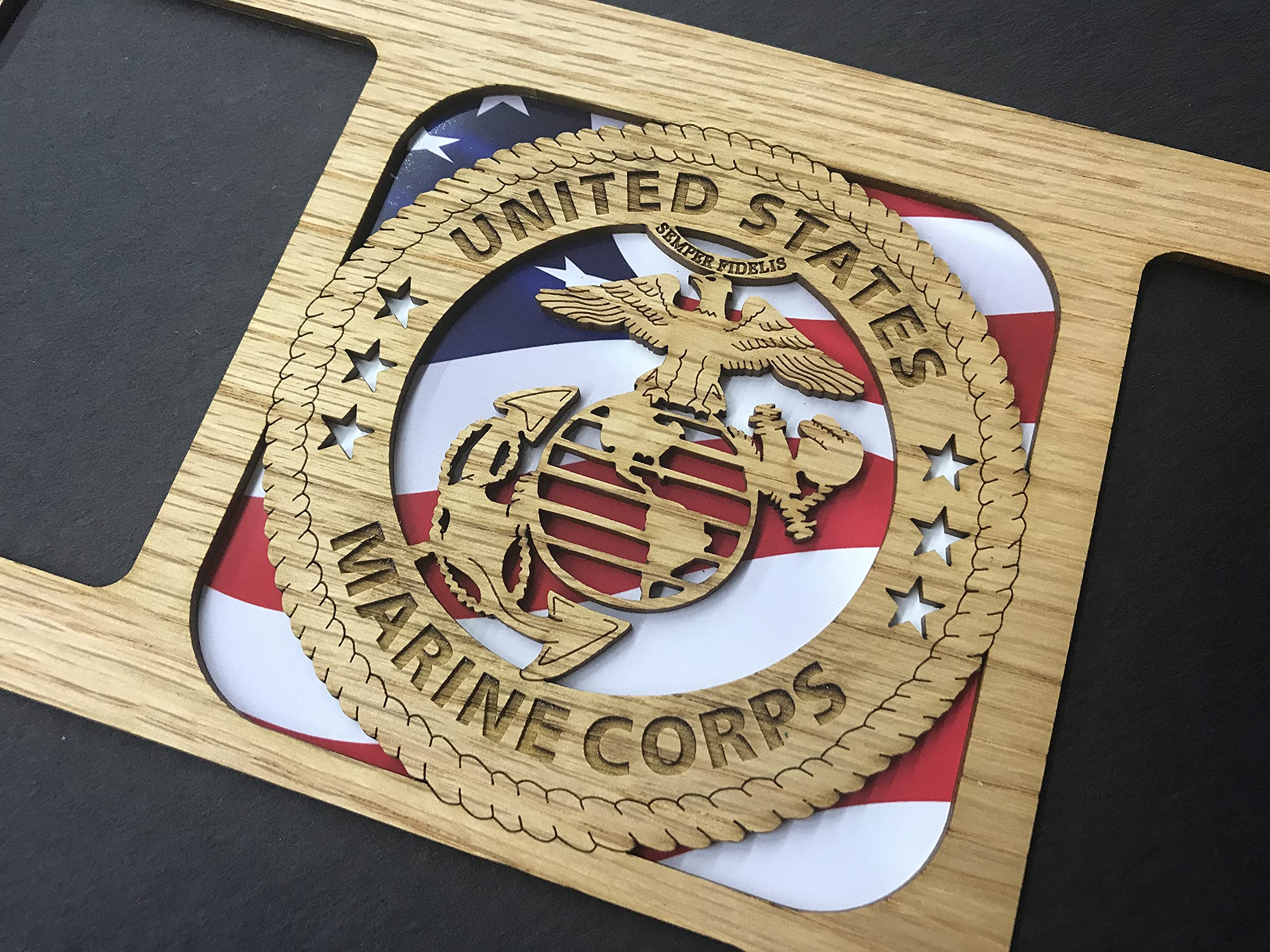 US Marine Corps Picture Frame 11x14 - Cherry Wood Military Photo Display for Home, Office & Gifts | Perfect for Veterans, Memorials & Patriotic Decor