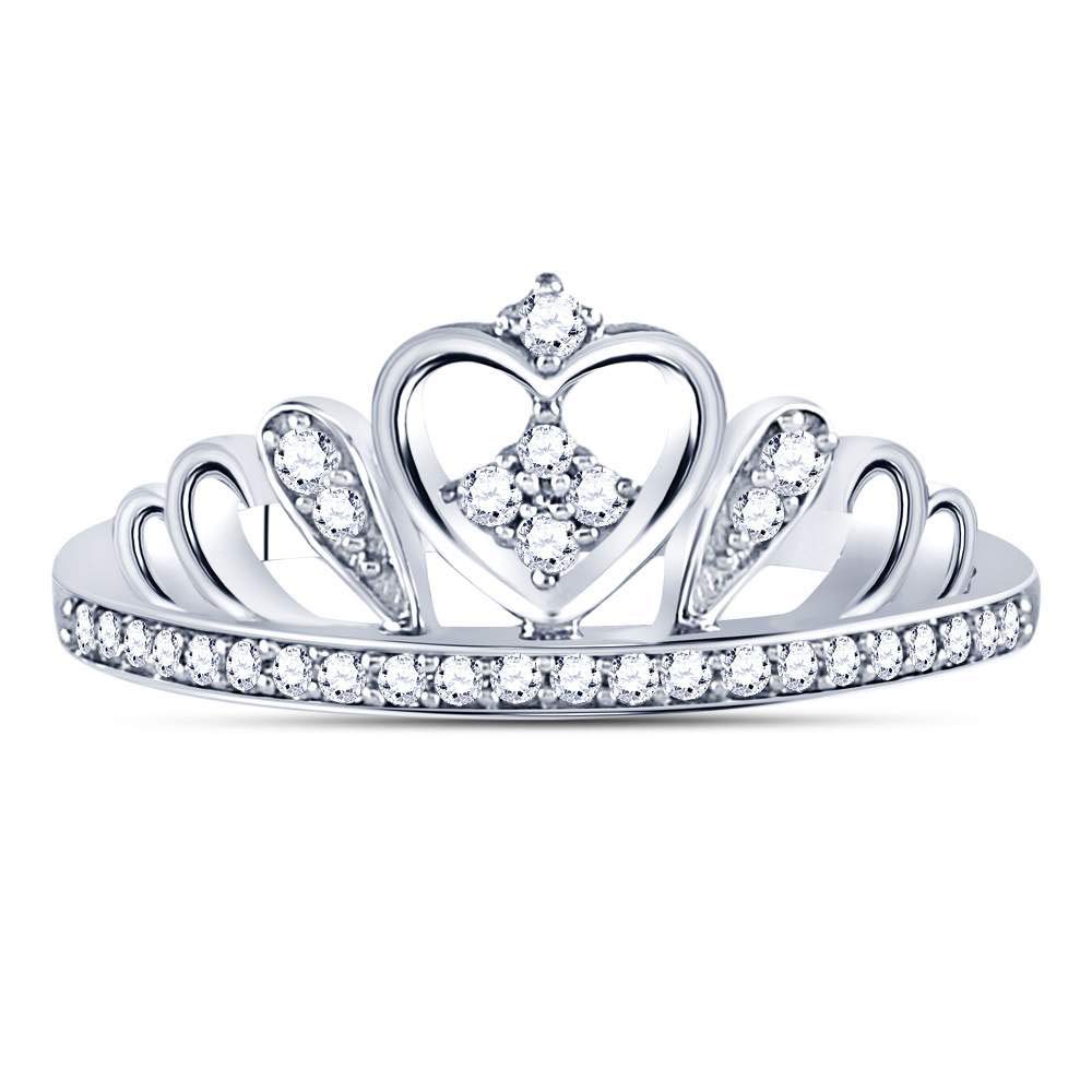 Sterling Silver Women's Round Diamond Crown Tiara Heart Ring - 1/6 CTTW - Perfect for Weddings, Prom, Anniversary Gifts & Special Occasions