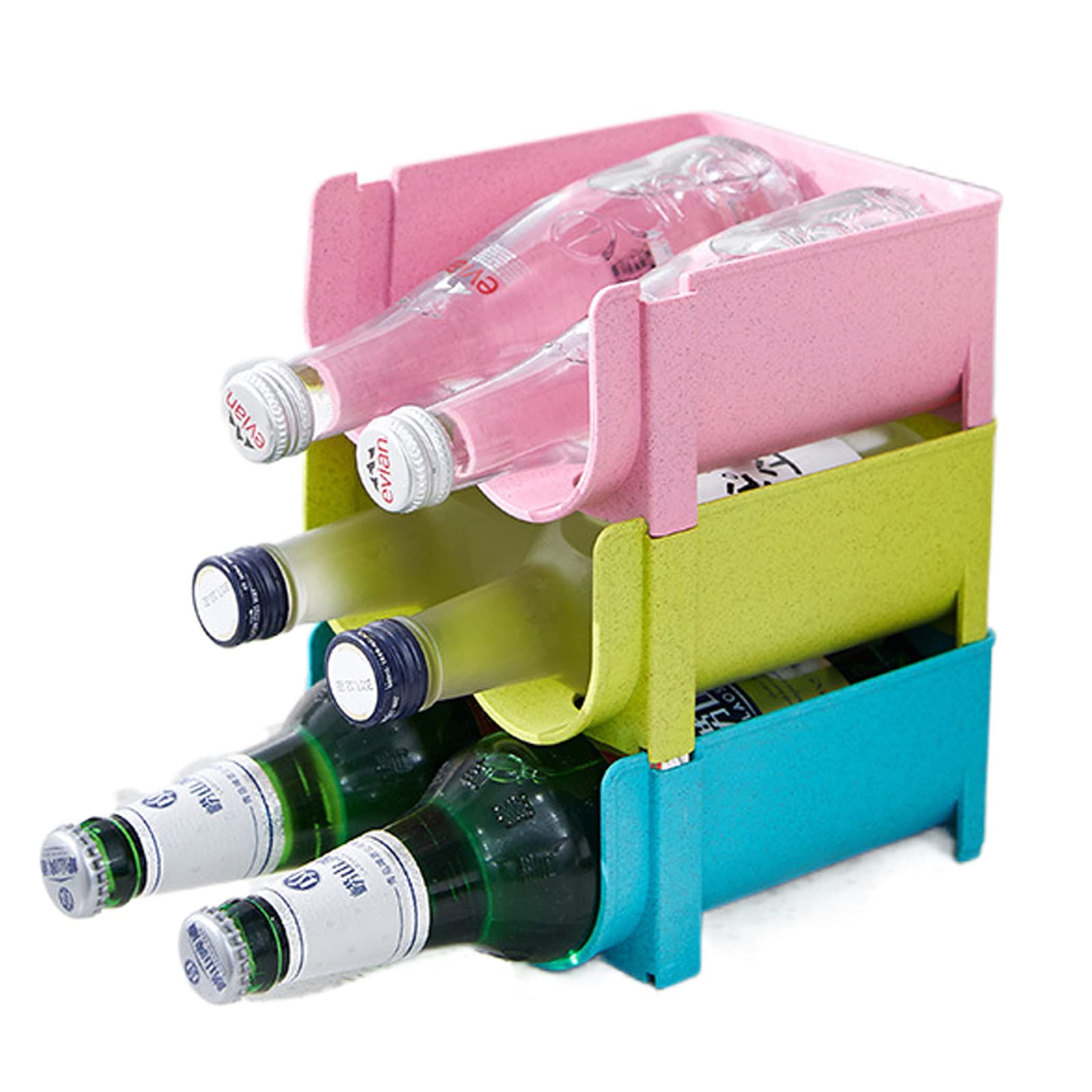Stackable Water Bottle Holder - Pink Kitchen Organizer for Countertop Storage