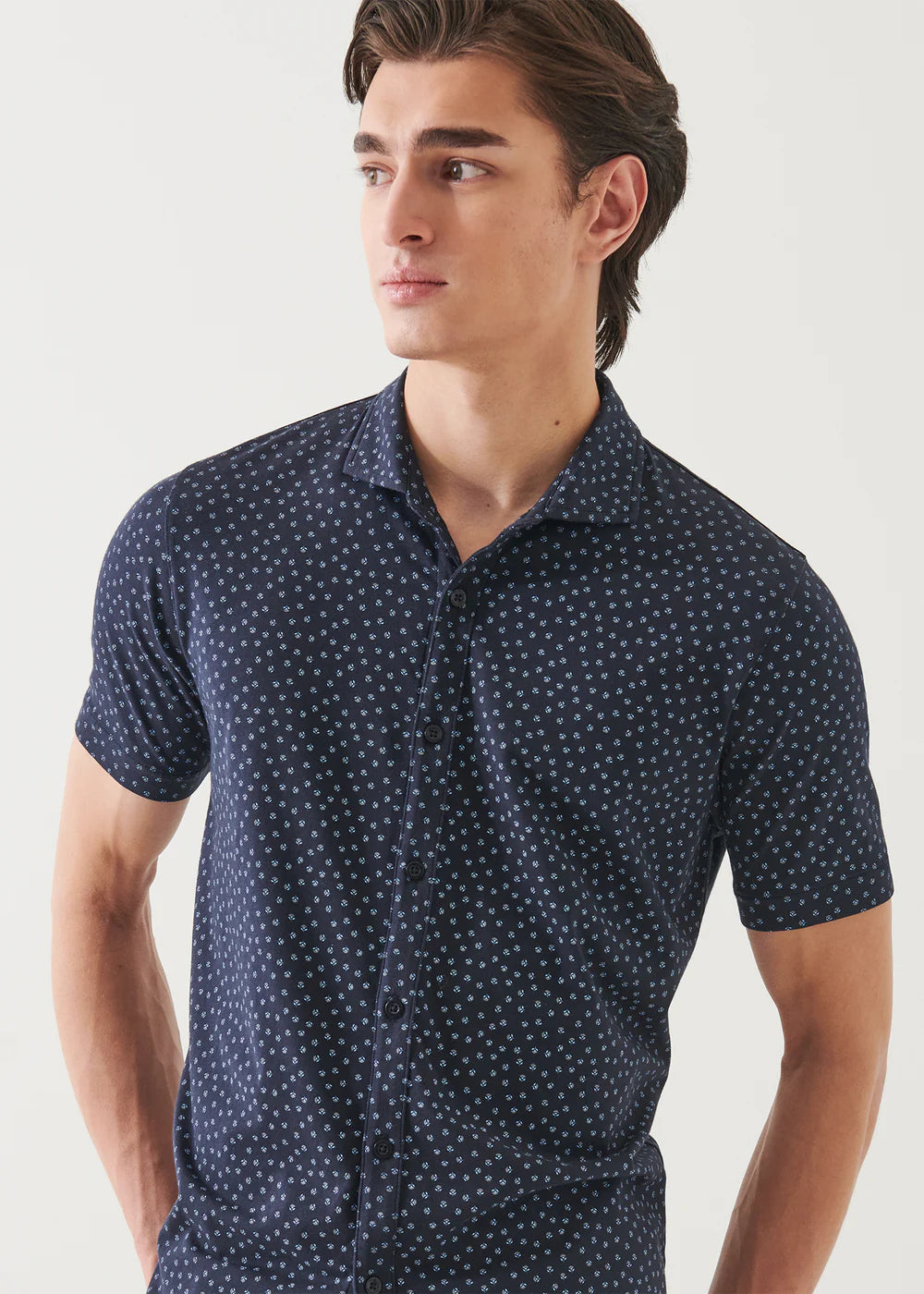 Short Sleeve Micro Flower Print Button Up Shirt for Women - Casual Summer Blouse for Office, Date Night & Outdoor Activities