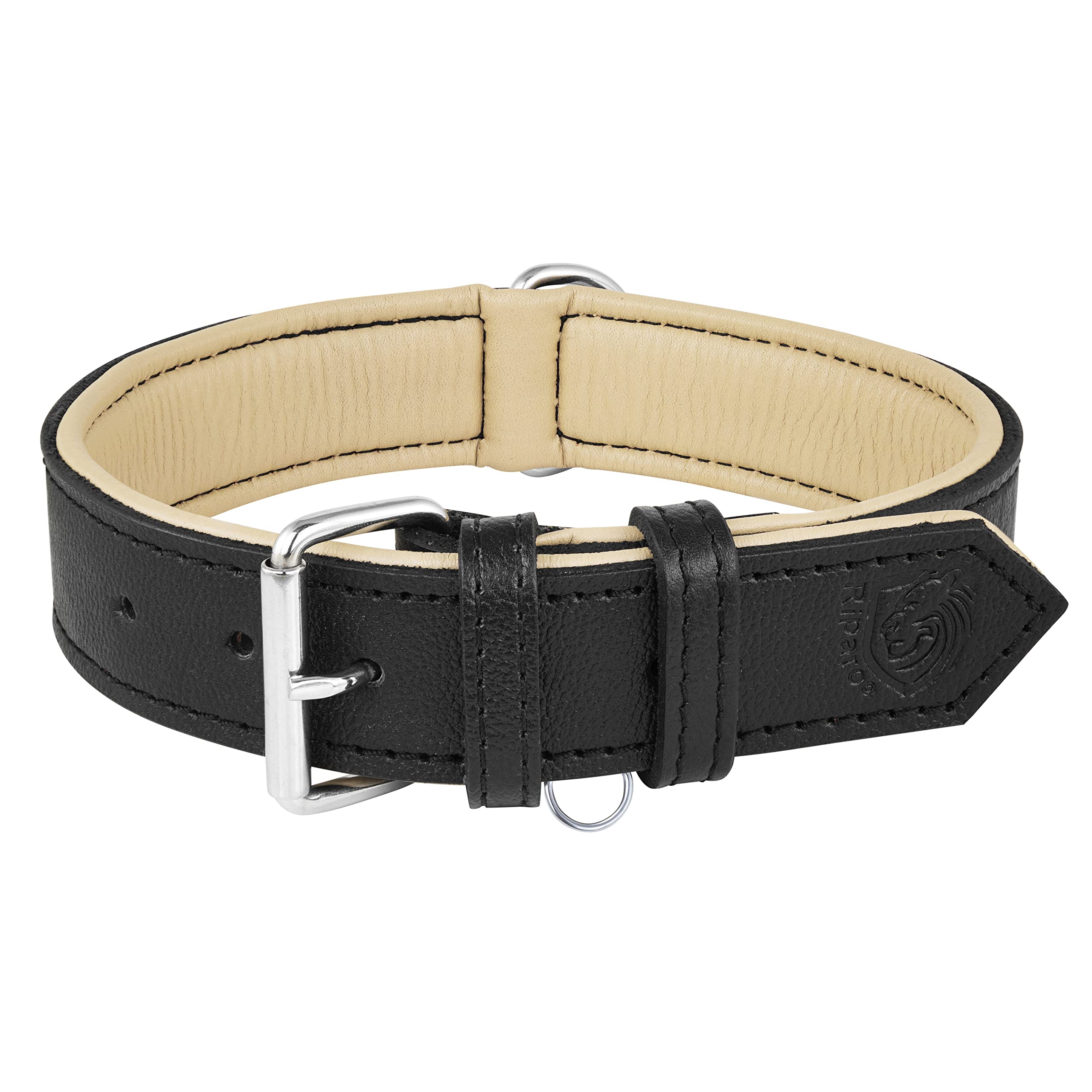 Premium Genuine Leather Dog Collar for Medium Dogs - Adjustable & Durable Riparo Collar (M, Black) - Perfect for Daily Walks, Training & Outdoor Adventures