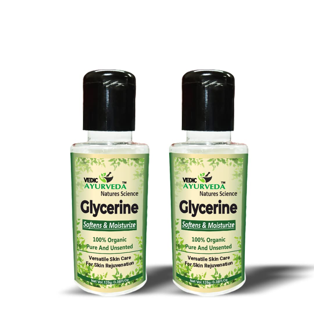 100% Pure Unscented Vegetable Glycerin for Skin - Natural Moisturizer & Cleanser | Softens, Hydrates & Brightens Skin | 125g (Pack of 2) | Perfect for Dry Skin Care, DIY Beauty Recipes & Daily Skincare Routine