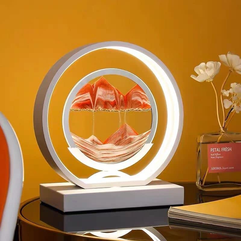 Quicksand Art LED Bedside Table Lamp - Dynamic Sand Scene, Round Glass Hourglass Design for Nightstand & Bedroom Decor (Burgundy/Pink) | Perfect for Relaxing Ambience, Meditation Spaces & Unique Home Lighting