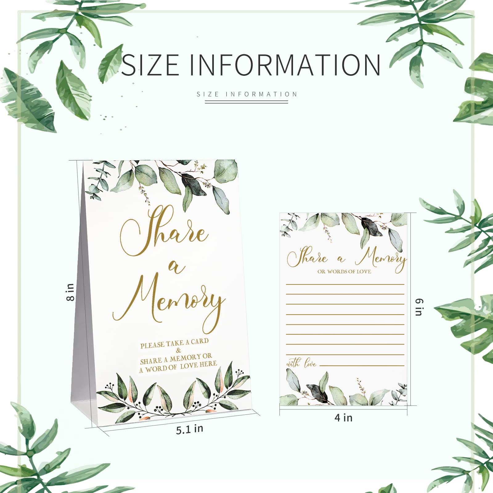 50 Pcs Elegant Greenery Eucalyptus Memory Cards & Seating Place Cards with Gold Font - Perfect for Funerals, Graduations, Weddings, Bridal Showers, Birthdays & Anniversaries - Create Lasting Memories for Special Occasions