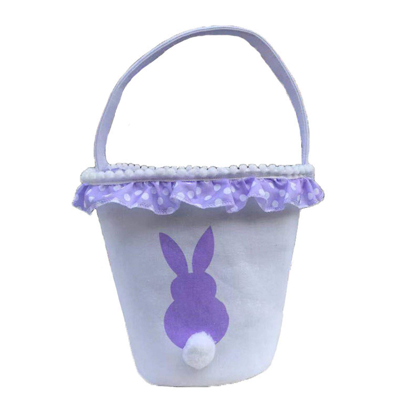 Personalized Easter Bunny Basket for Kids - Canvas Candy Egg Bag with Fluffy Tail, Rabbit Print Bucket for Easter Egg Hunt & Party Favors (Purple) - Perfect for Easter Gifts, Egg Hunt Events & Spring Celebrations