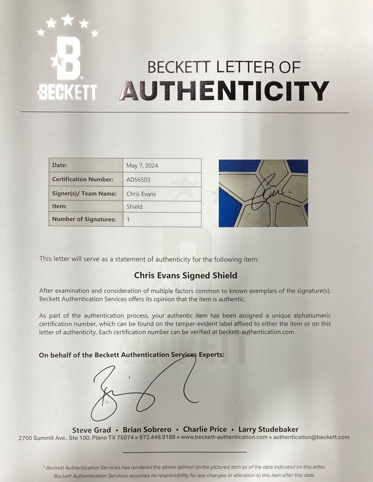 Chris Evans Autographed Captain America 24