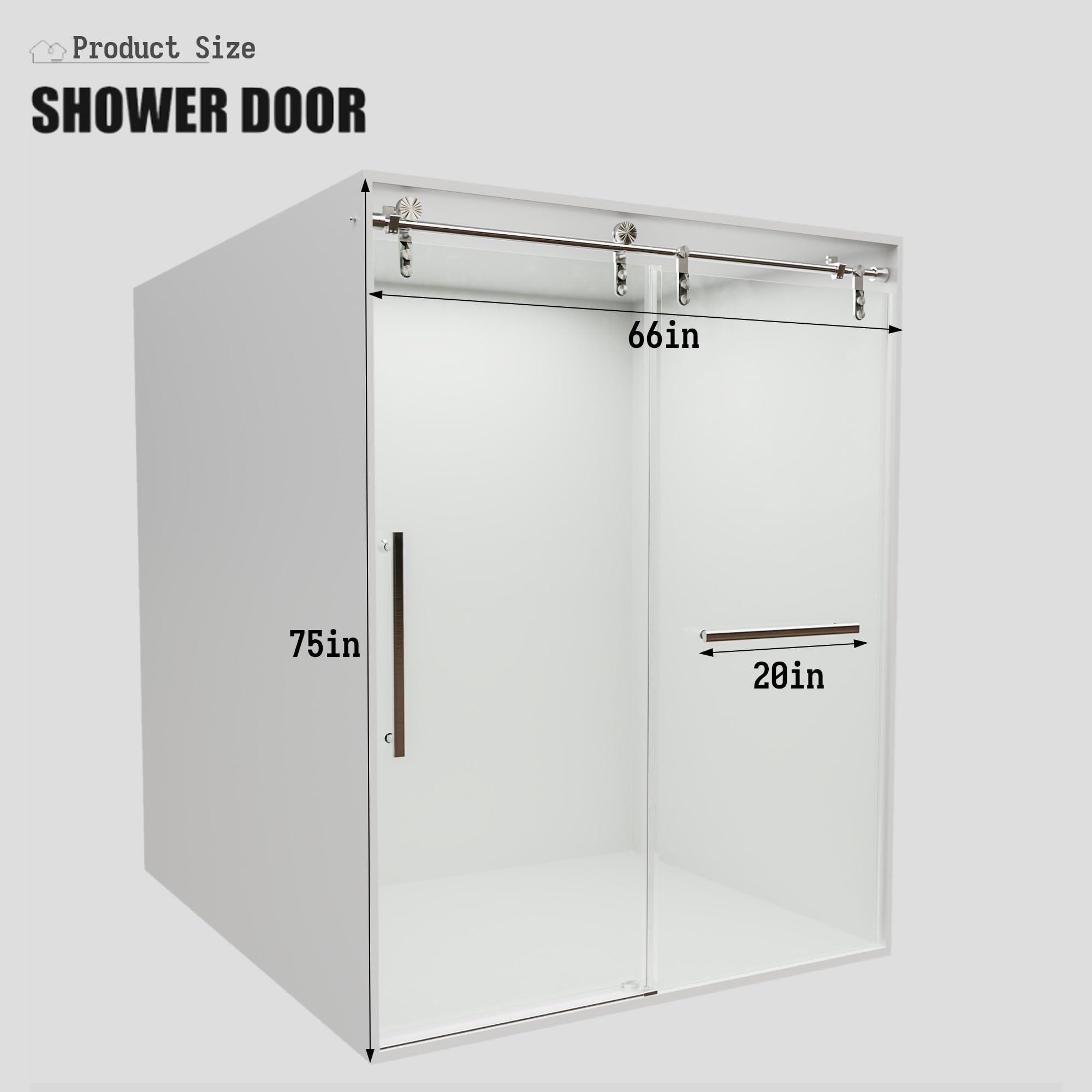 Gotland Frameless Shower Door 56-60 Inch Wide x 76 Inch Tall, Sliding Glass Shower Enclosure with Stainless Steel Handle, 5/16
