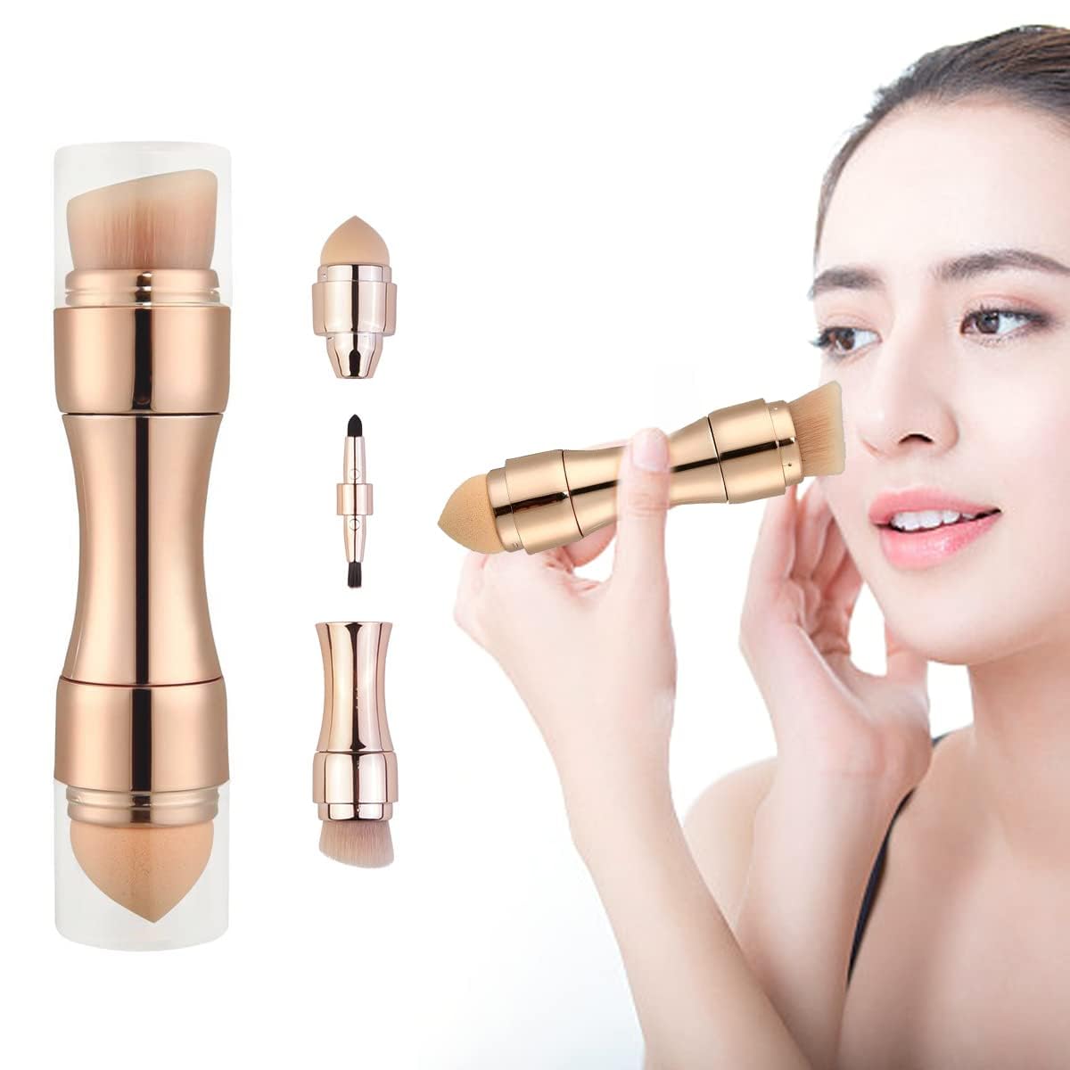 SKINPLUS 4-in-1 Travel Makeup Brush Set - Mini Portable Cosmetic Brush Kit with Foundation, Face, Lip & Concealer Brushes | Perfect for On-the-Go Makeup & Travel Essentials