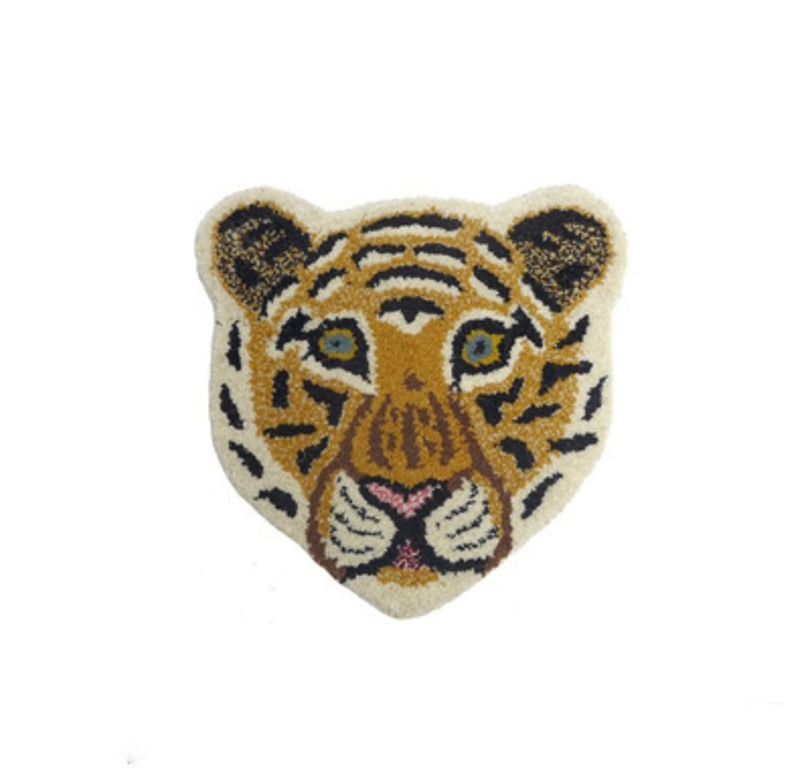Faux Wool Tiger Print Animal Shape Rug - Soft Small Accent Floor Carpet with Creative Animal Pattern for Bedroom, Living Room & Nursery Decor - Perfect Pet Mat for Cats & Dogs (Brown Tiger)