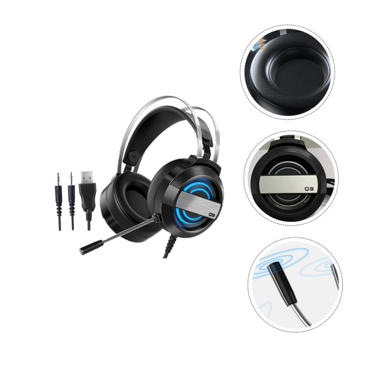 DOITOOL USB Gaming Headset with Microphone - Lightweight Over-Ear Headphones for PC, PS4, Xbox - Perfect for Online Gaming, Streaming & Video Calls