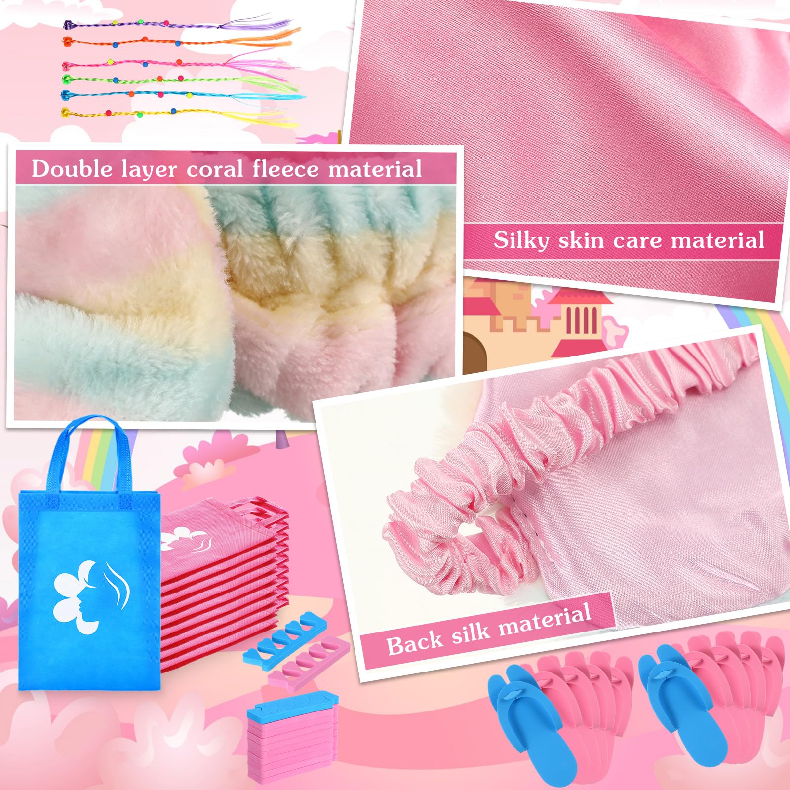 Toulite 10 Sets Girls Spa Birthday Party Supplies - Kids Satin Robes & Nail Salon Kit Accessories for Spa Party Favors | Perfect for Birthday Celebrations, Sleepovers & DIY Home Spa Days