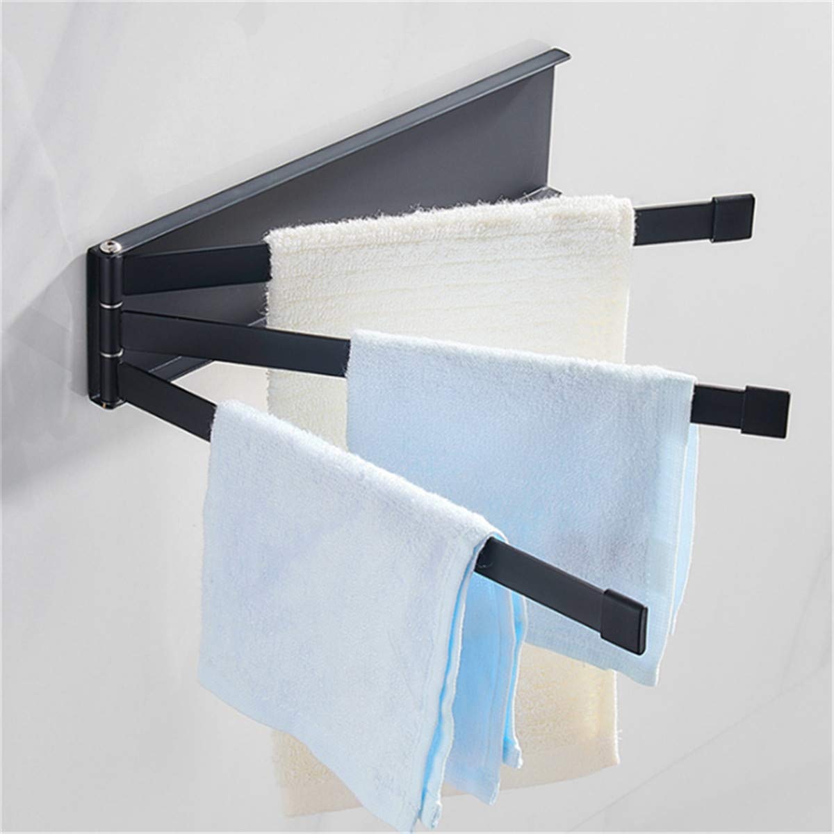 ZKG 360° Rotating Towel Rack - 3 Swivel Bars Wall Mounted Bathroom Organizer for Towels, Robes & Kitchen Utensils (Black) - Perfect for Small Spaces, Apartments & Spa-Style Bathrooms