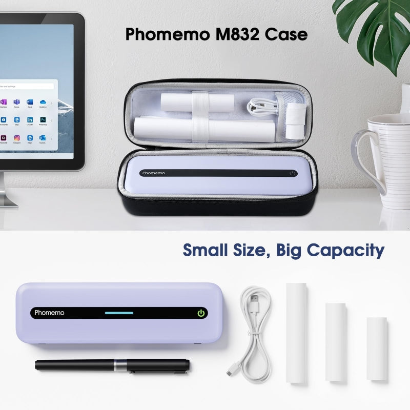 Phomemo M832 Wireless Portable Mini Thermal Printer with Bluetooth - Compact & Lightweight for On-the-Go Printing - Perfect for Receipts, Labels, Notes & Travel Essentials (Includes Black Storage Bag)