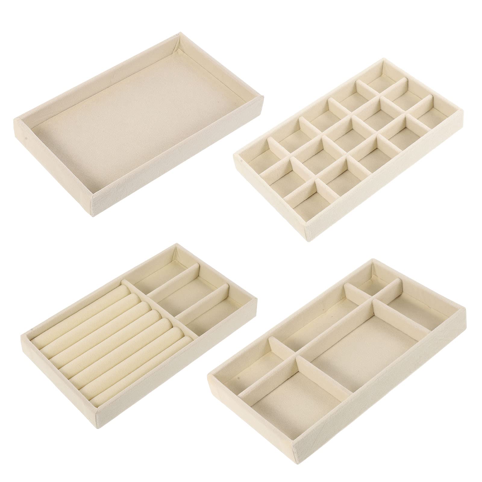 TEHAUX 4-Piece Jewelry Drawer Organizer Box Set - Jewelry Storage Tray & Display Case for Earrings, Rings, Necklaces - Perfect for Bedroom, Vanity & Travel Organization