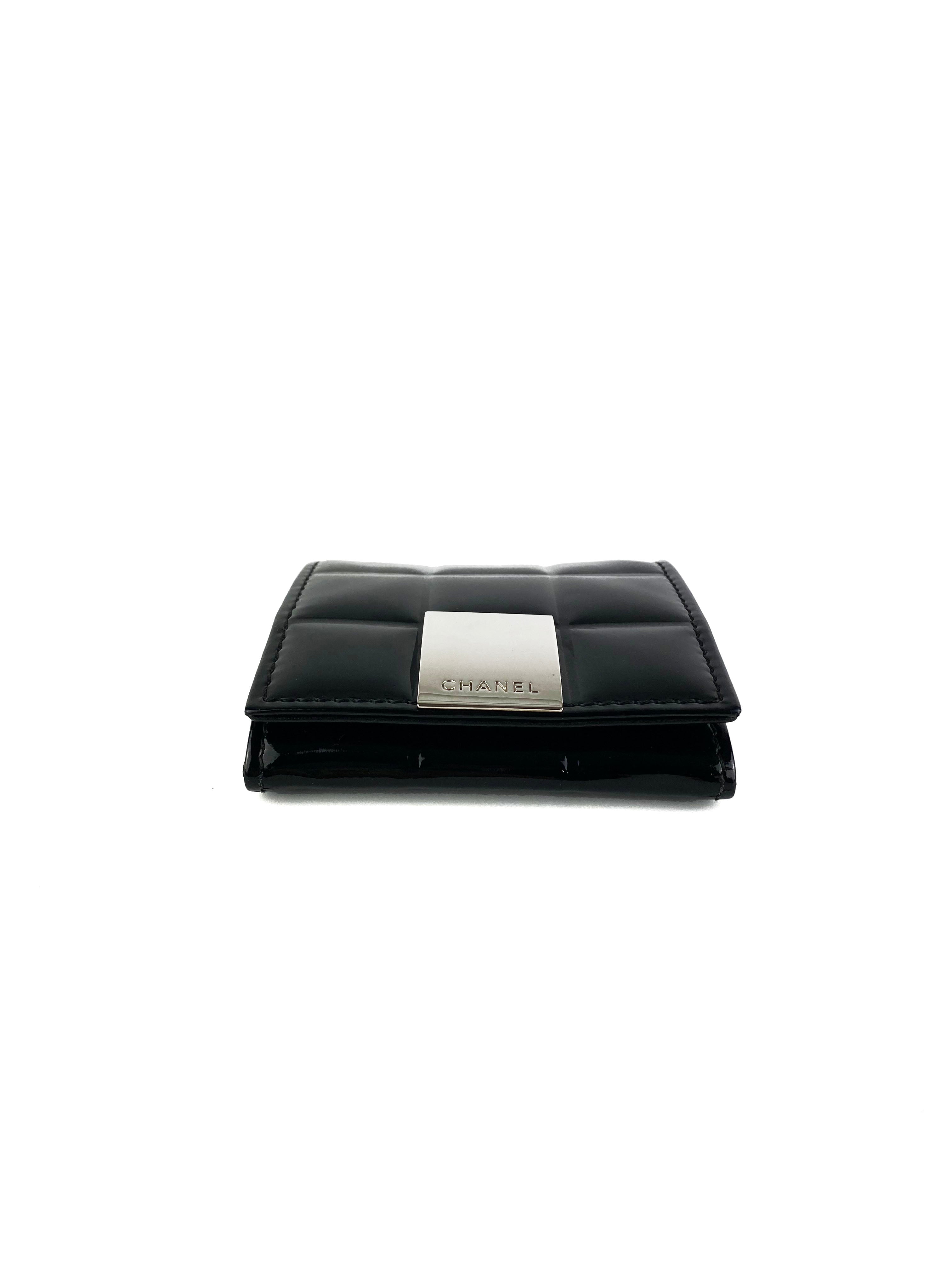 Chanel Black Patent Leather Coin Purse & Card Holder - Luxury Compact Wallet for Women, Perfect for Everyday Use, Travel, and Gift Giving