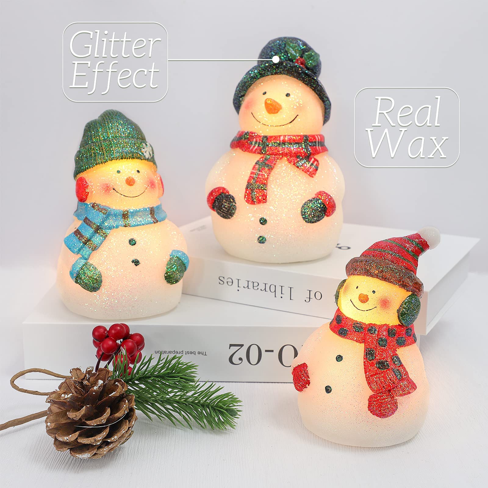 Real Wax Hand-Carved Snowman Flameless LED Candles with Remote Control - Battery Operated Decorative Candles for Christmas, Birthday Gifts, Home Decor & Collectible Sculptures | Perfect for Holiday Centerpieces, Cozy Winter Nights & Festive Atmosphere