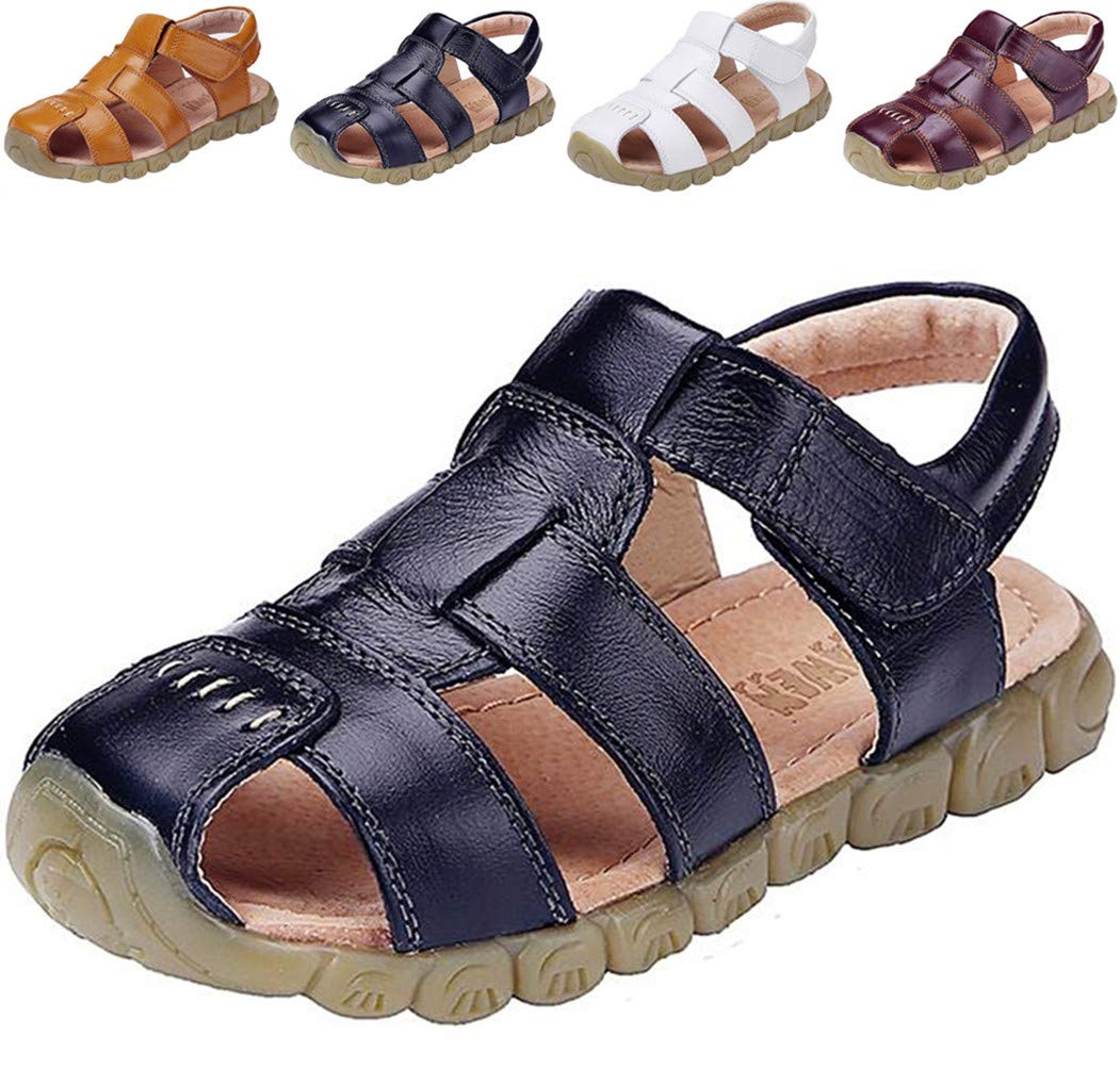 DADAWEN Kids Leather Closed Toe Sport Sandals for Boys & Girls - Toddler/Little Kid/Big Kid Sizes - Perfect for Outdoor Play, Beach & Summer Adventures