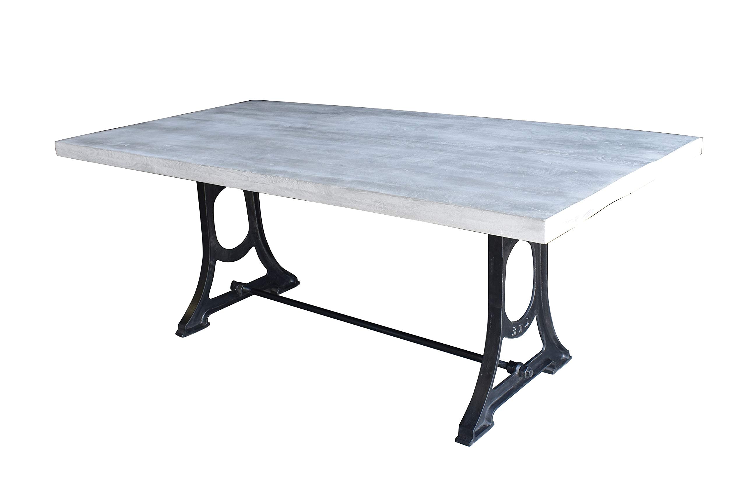Rustic Grey Wash Mango Wood Dining Table with Iron Base - Farmhouse Style Kitchen Table for Dining Room, Kitchen & Home Decor