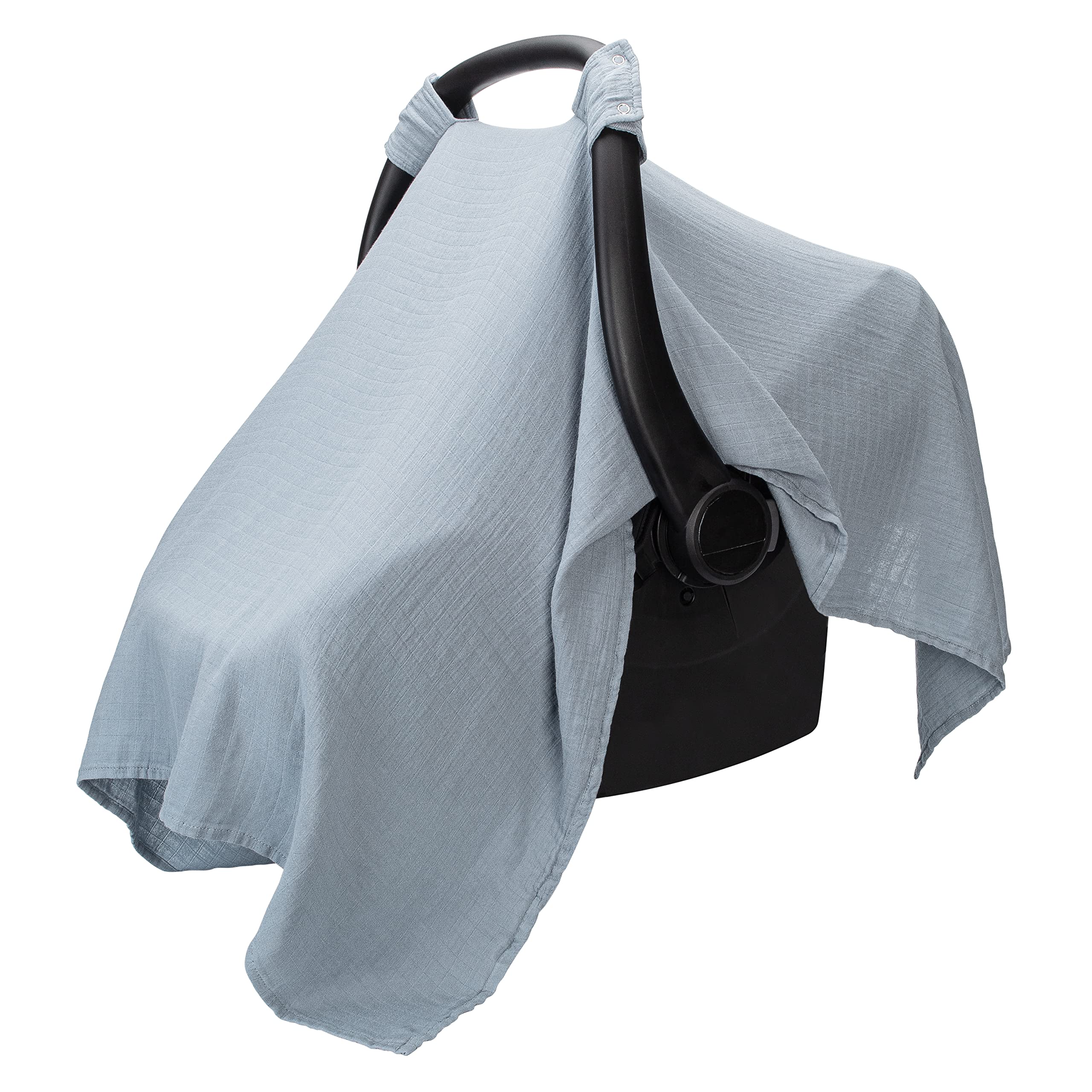 Comfy Cubs Baby Car Seat Cover - Soft & Breathable Bamboo Rayon Muslin Cotton Blend - Lightweight Sun & Bug Protection Canopy - Large Infant Car Seat Cover in Pacific Blue - Perfect for Strollers, Shopping, Travel & Outdoor Adventures