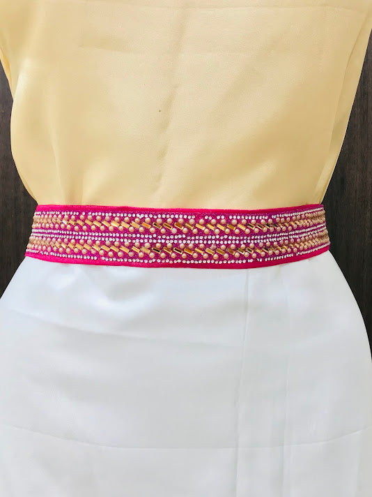 Elegant Pink Designer Waist Belt with Stone & Bead Embellishments for Women | Fashion Accessory for Dresses, Jeans & Special Occasions