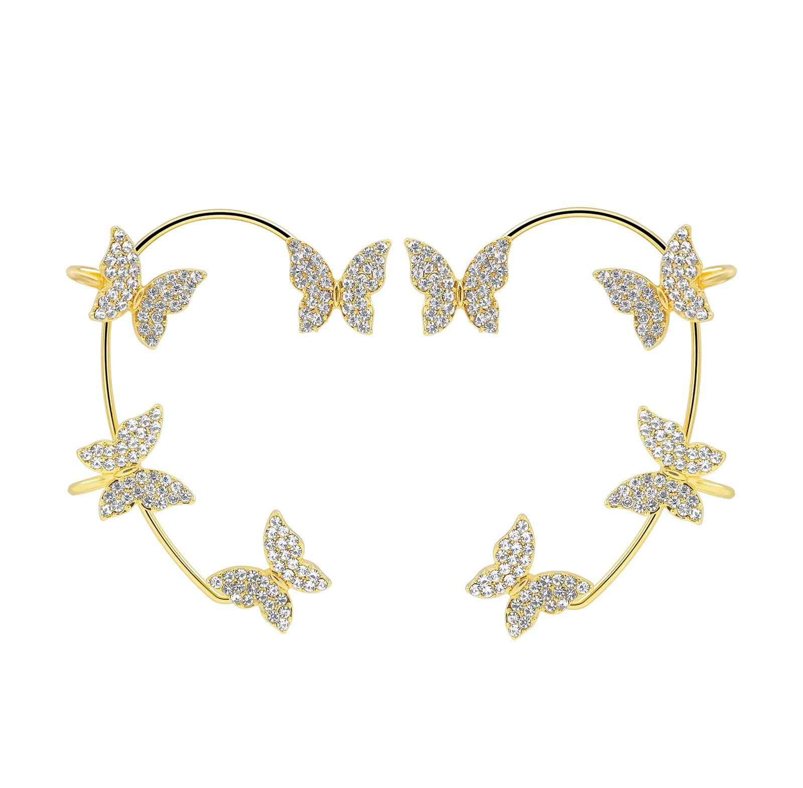 HAVAJ 1 Pair Zircon Butterfly Clip-On Earrings for Women - No Piercing Ear Wraps, Elegant Crystal Butterfly Ear Cuffs - Perfect for Weddings, Parties & Everyday Fashion Accessories