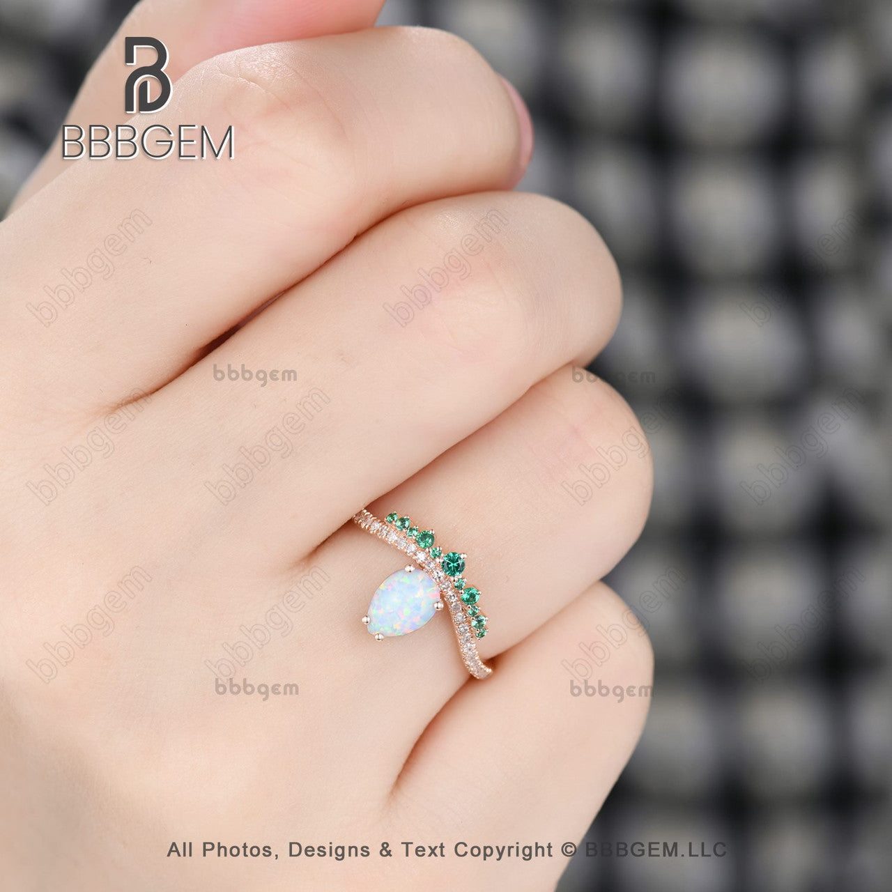 Vintage Opal Emerald Engagement Ring - October Birthstone Art Deco Rose Gold Diamond Wedding Band for Women - Perfect for Proposals, Anniversaries & Special Occasions