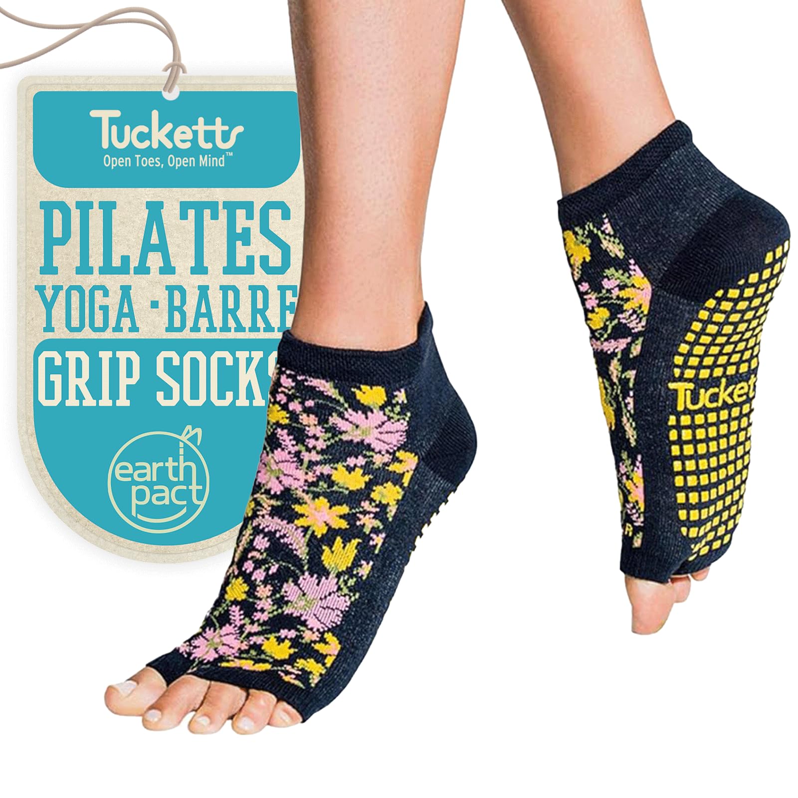Non-Slip Toeless Yoga Socks with Grips for Women - Tucketts Ankle Pilates & Barre Socks (Size 5-13) - Perfect for Yoga, Pilates, Barre & Home Workouts