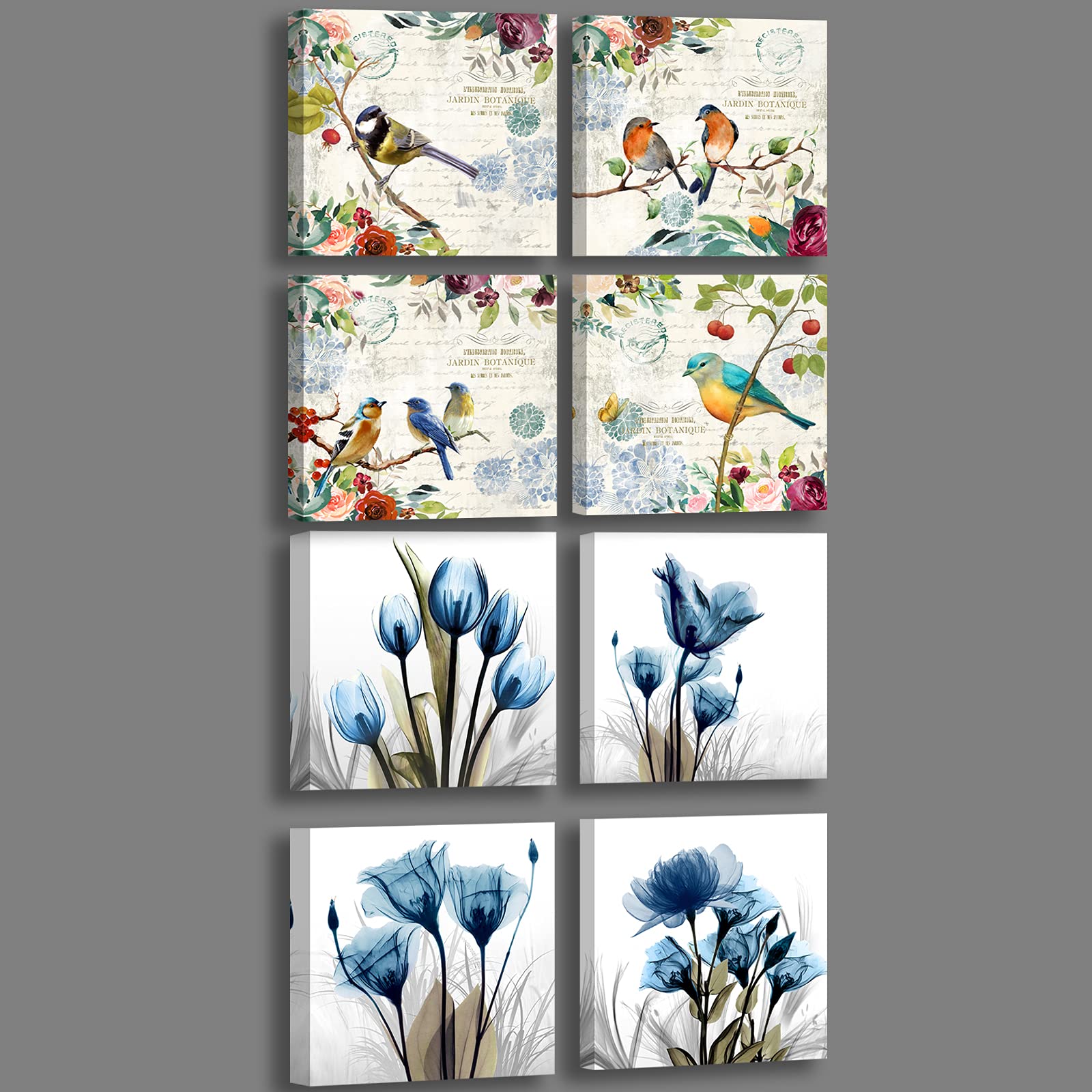 Blue Tulip Canvas Wall Art - 4 Panel Floral Prints for Living Room, Bedroom, Bathroom & SPA Decor | Elegant Framed Flower Paintings | Perfect for Home, Salon & Office Wall Decoration | Creates a Calming & Sophisticated Atmosphere