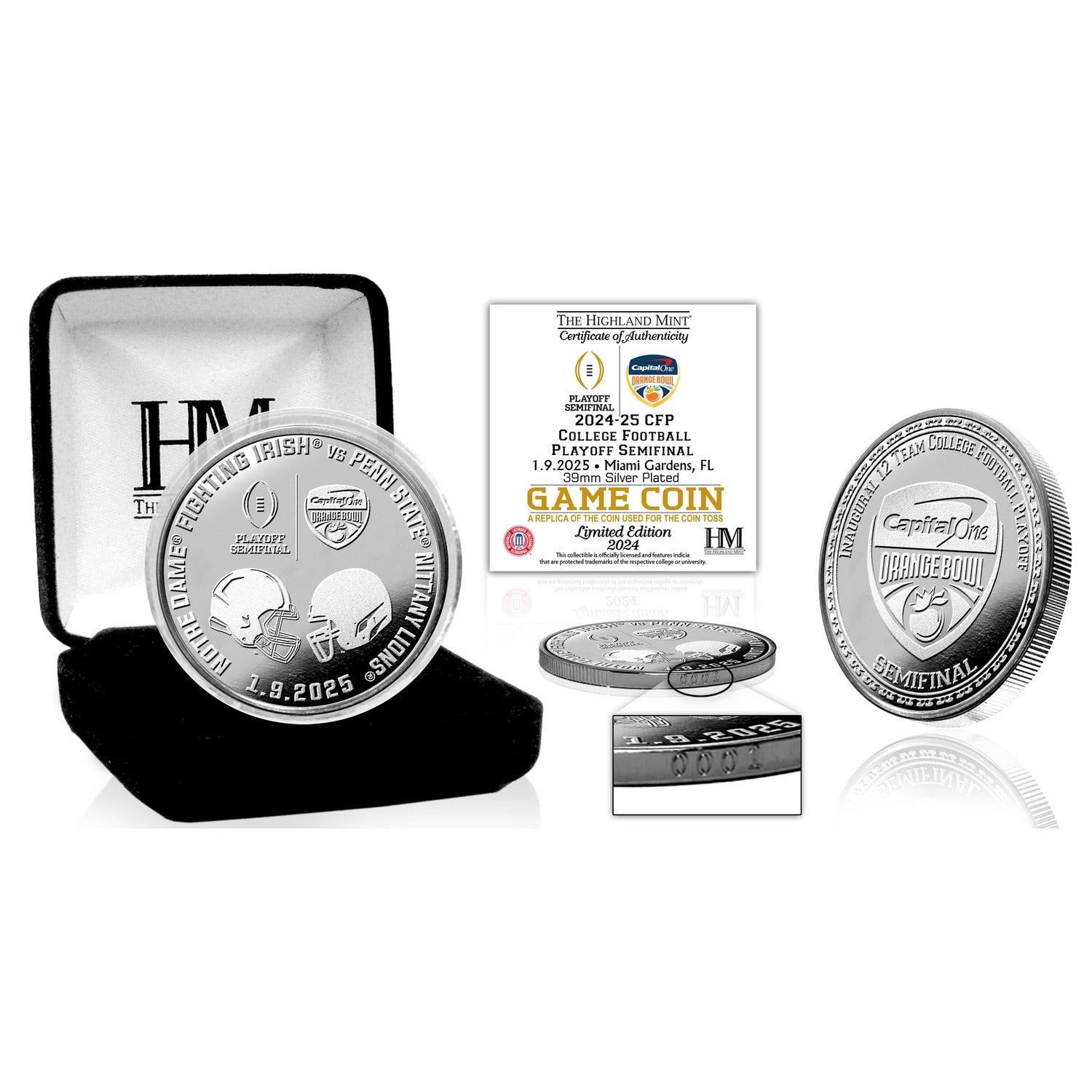 2024-25 College Football Playoff Semifinal Notre Dame vs Penn State Orange Bowl Commemorative Silver Coin - Collectible Sports Memorabilia for Fans & Gift Ideas