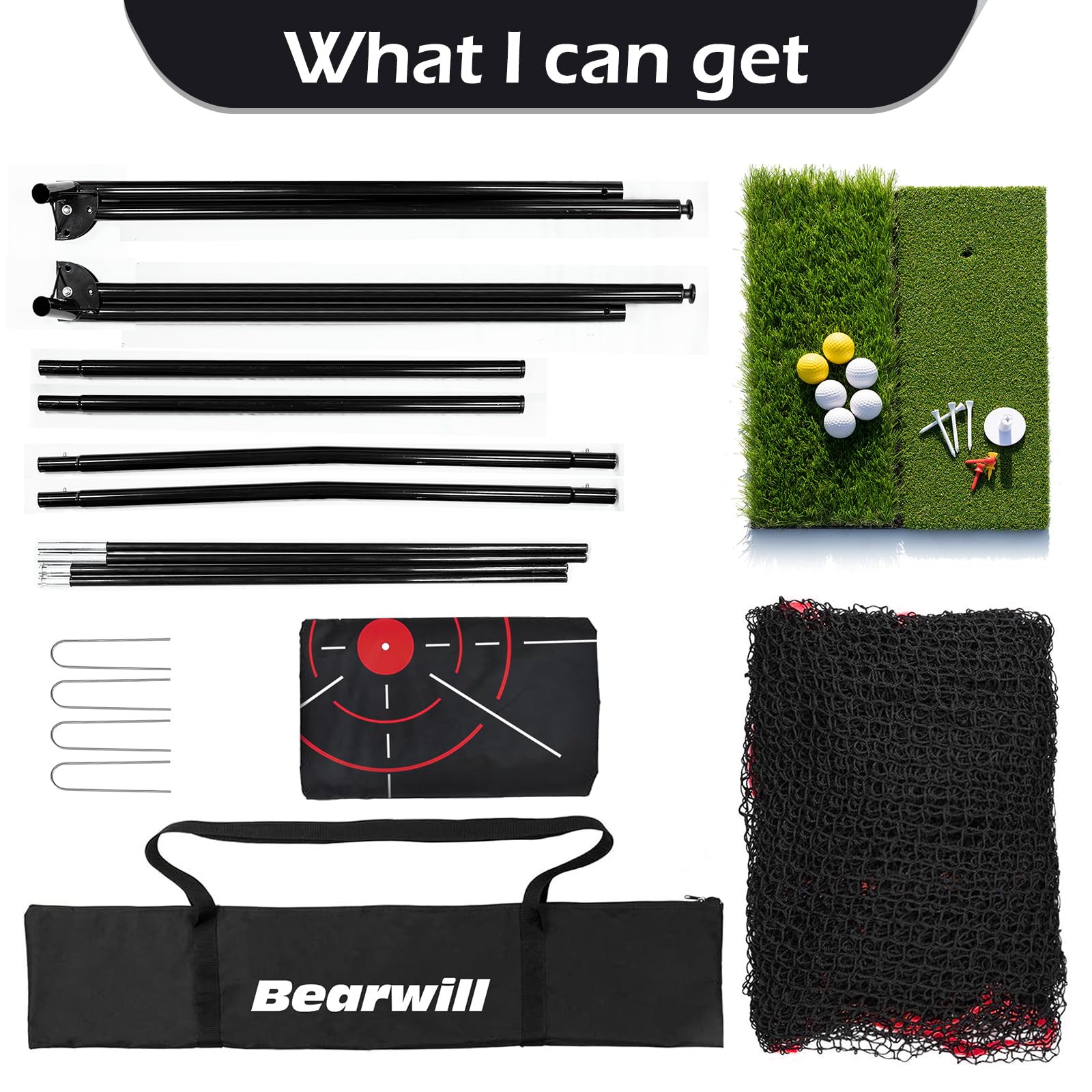 10x7ft Heavy Duty Golf Practice Net with Mat, Target Cloth, 8 Tees & 6 Balls - Portable Backyard Driving & Chipping Training for Indoor/Outdoor Use | Perfect for Home, Garage & Golf Course Practice