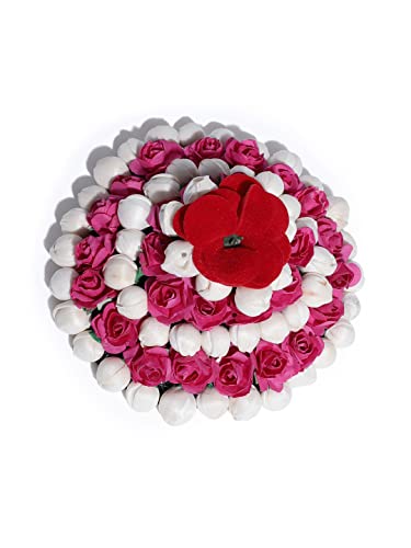 LYTIX Artificial Red and White Rose Flowers for Bridal Buns - Pack of 1 | Wedding Hair Accessories, DIY Floral Decor, Party Hair Jewelry