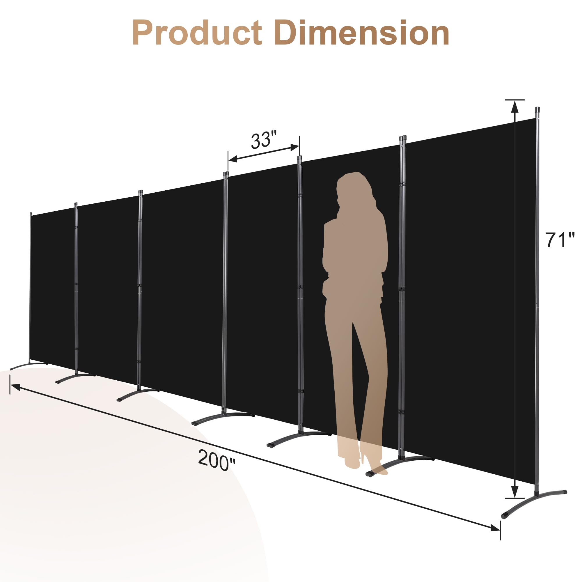 6 Panel Black Folding Room Divider Privacy Screen - 6ft Tall Partition Wall for Home, Office, Classroom & Studio | Space Separation & Privacy Solution for Living Rooms, Bedrooms & Workspaces