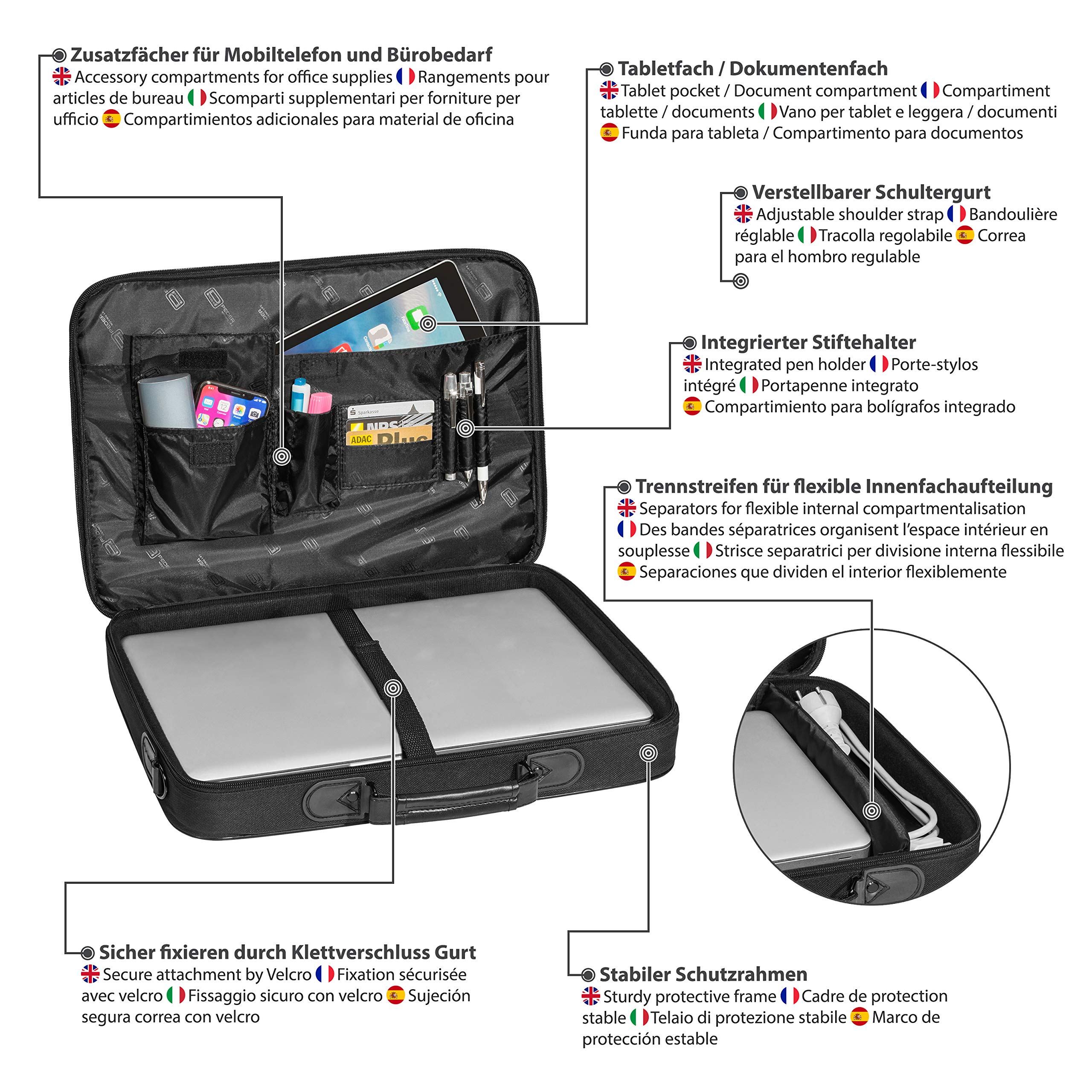 PEDEA Trendline Laptop Bag for 18.4 Inch Notebooks (46.7cm) - Black Shoulder Bag with Adjustable Strap & Security Lock - Perfect for Business Travel, Work Commute & College Students