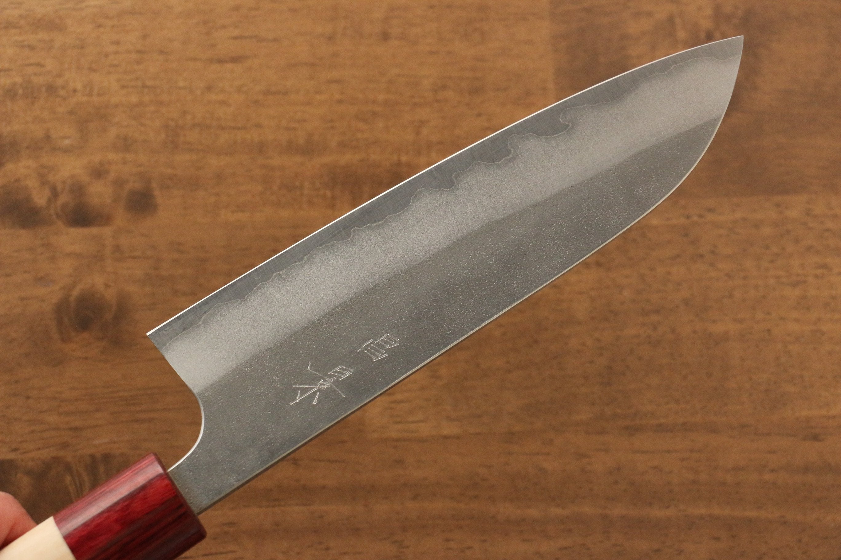Masakage Yuki White Steel No.2 Nashiji Santoku Knife 165mm with Magnolia Handle - Japanese Chef Knife for Slicing, Dicing & Chopping Vegetables, Meat & Fish