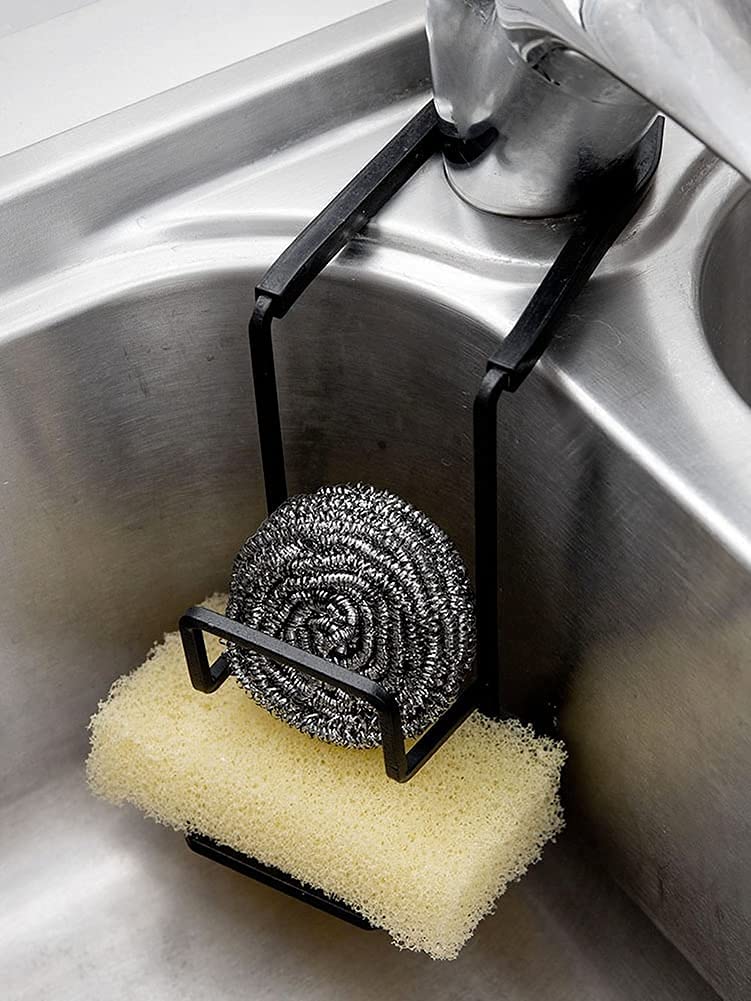Stainless Steel Sink Caddy & Sponge Holder - Adjustable Faucet Rack Shower Tray for Kitchen & Bathroom Organization - Perfect for Storing Sponges, Soaps & Cleaning Supplies by the Sink