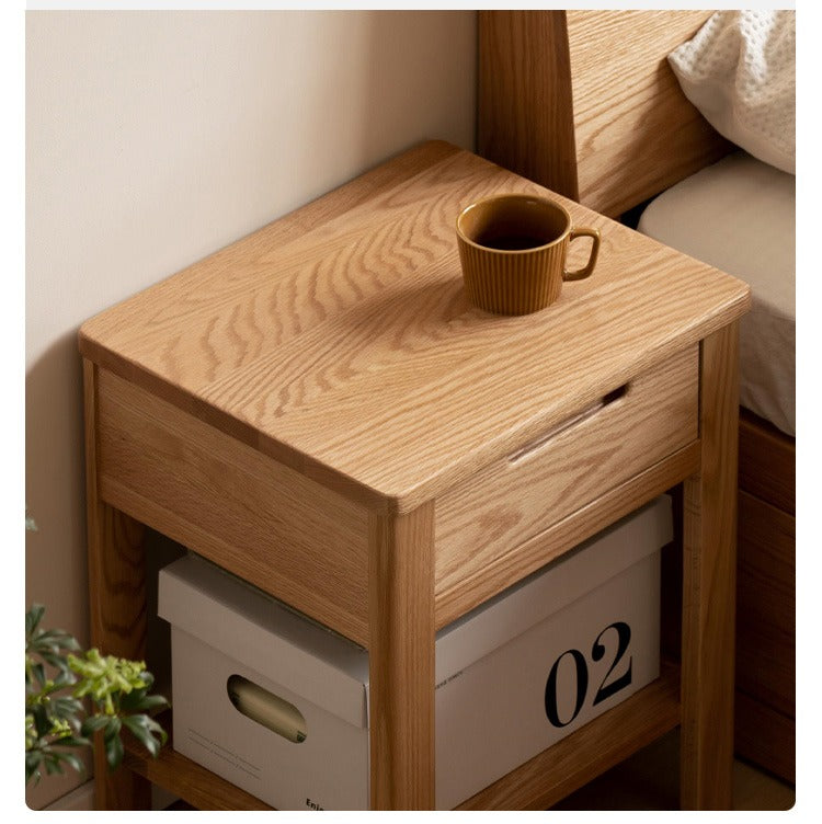 Solid Oak Wood Nightstand - Bedside Table with Drawer for Bedroom Furniture, Perfect for Storage and Decor | Modern & Rustic Home Design