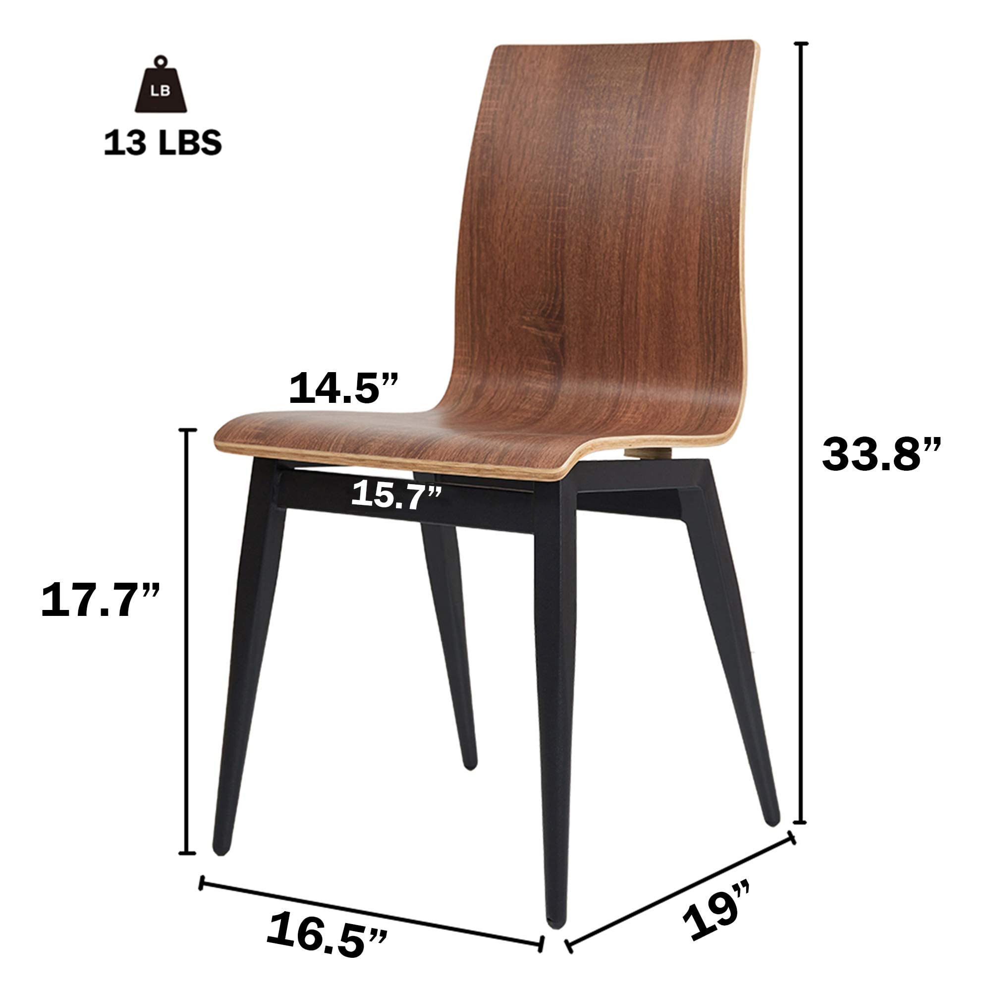 Modern Dining Room Chairs Set of 4 - Wooden Seat & Metal Leg Kitchen Chairs for Indoor/Outdoor Use - Ergonomic Oak Side Chairs for Home, Restaurant, and Patio Dining