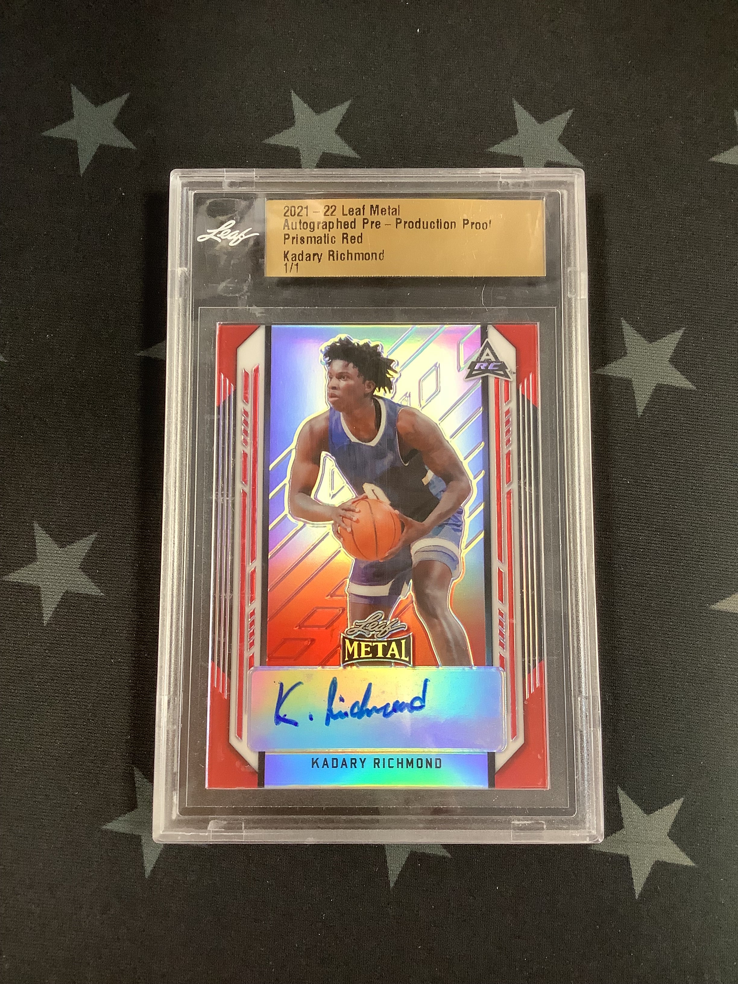 2021-22 Panini Leaf Metal Basketball Autographed Pre-Production Proof Prismatic Red Kadary Richmond 1/1 - Rare Collectible for NBA Fans & Sports Memorabilia Enthusiasts