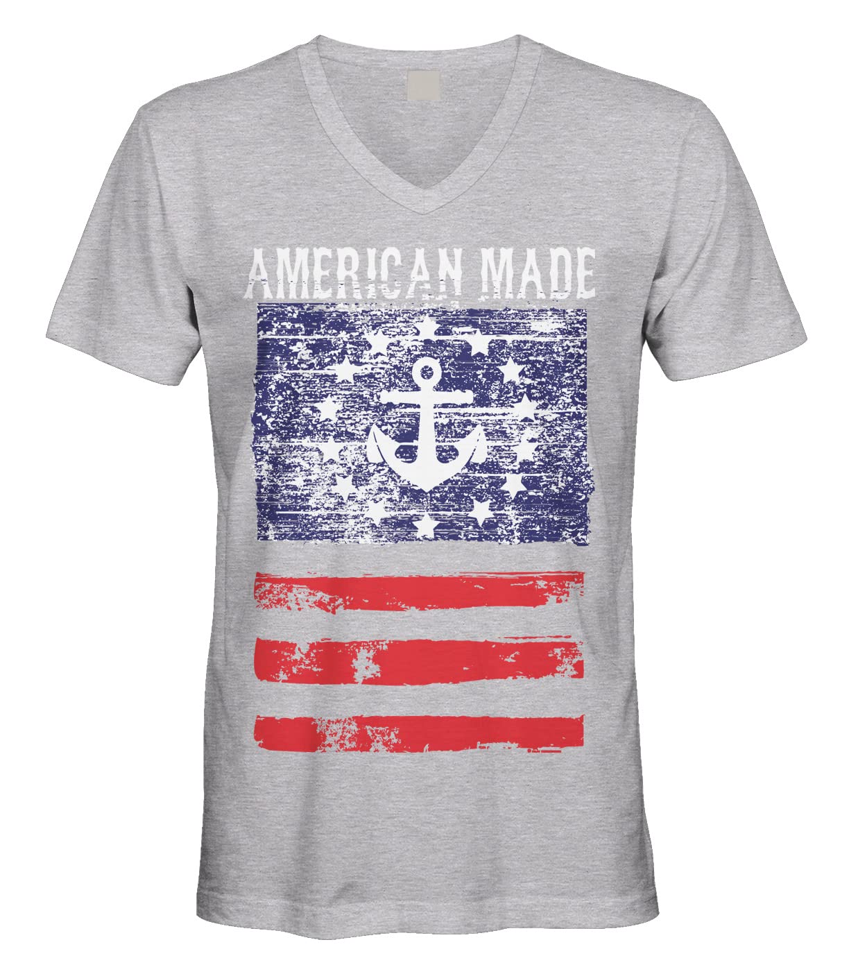 Men's Faded Anchor USA Flag V-Neck T-Shirt - Patriotic American Made Cotton Tee for Casual Wear & 4th of July Celebrations