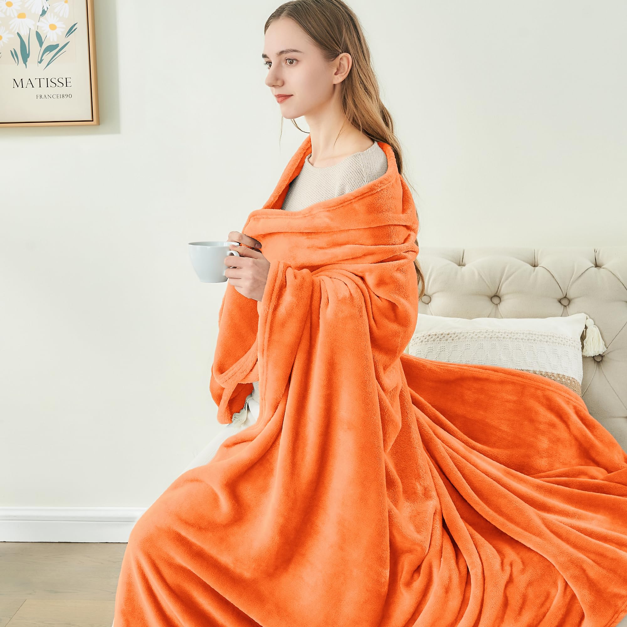 BEDELITE Fleece Blankets 108x90 Inches - Orange Plush Cozy Fuzzy Throw Blanket for Bed & Couch | Super Soft & Warm Lightweight Blanket for Fall, Winter, and Home Decor | Perfect for Lounging, Movie Nights, and Gifts