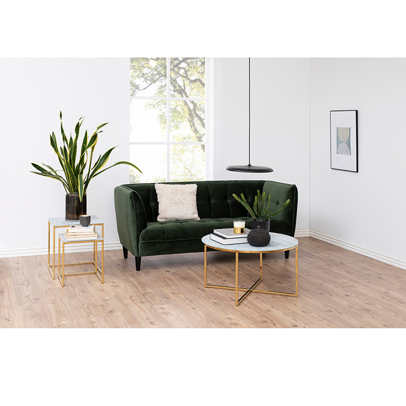 KOLINA 80cm Glass Marble Round Coffee Table - Modern White & Gold Chrome Finish | Perfect for Living Room, Lounge & Office Decor