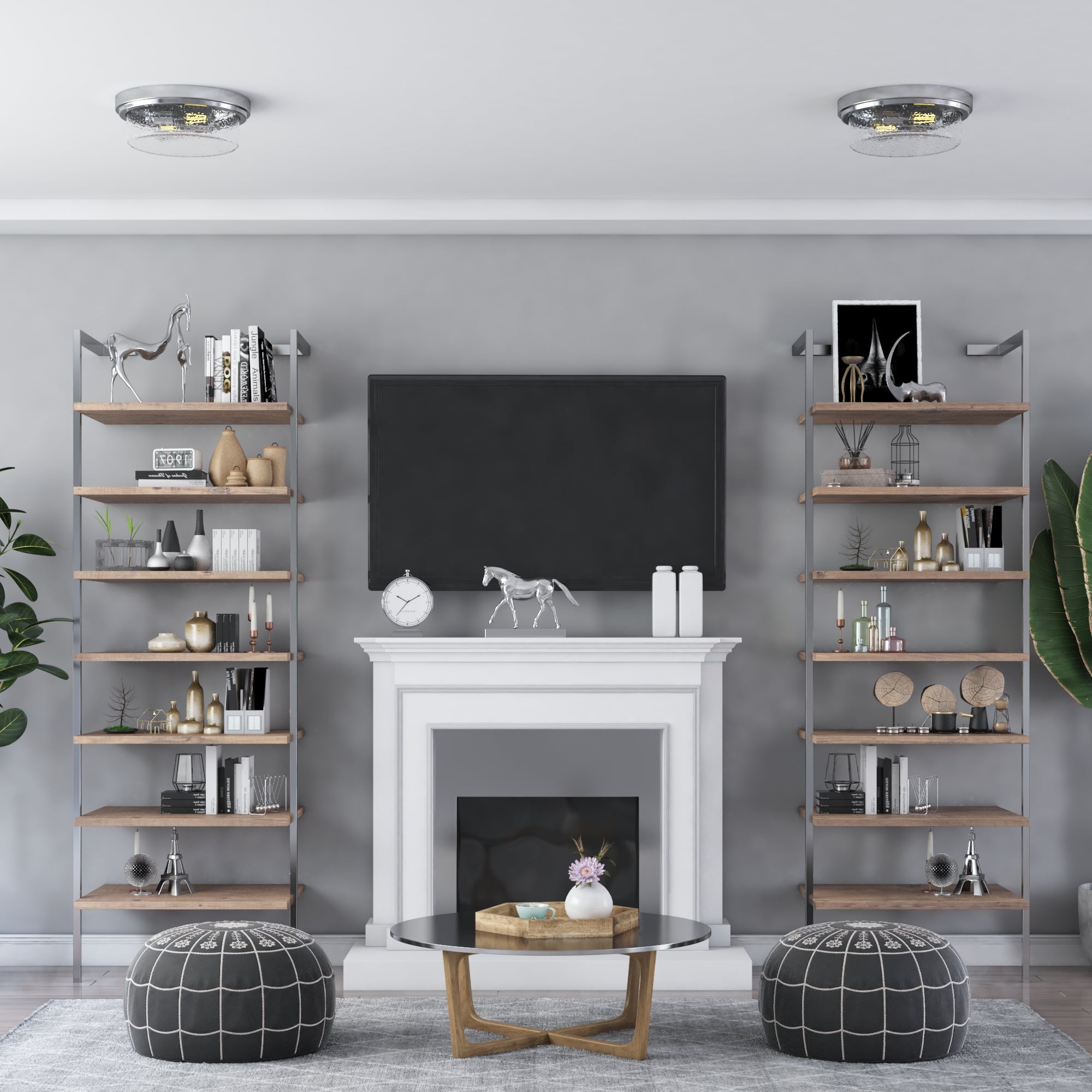 Madalyn Drum Flushmount Light Fixture - Clear Seeded Glass with Brushed Nickel Finish | Modern Ceiling Lighting for Bedroom, Living Room & Hallway