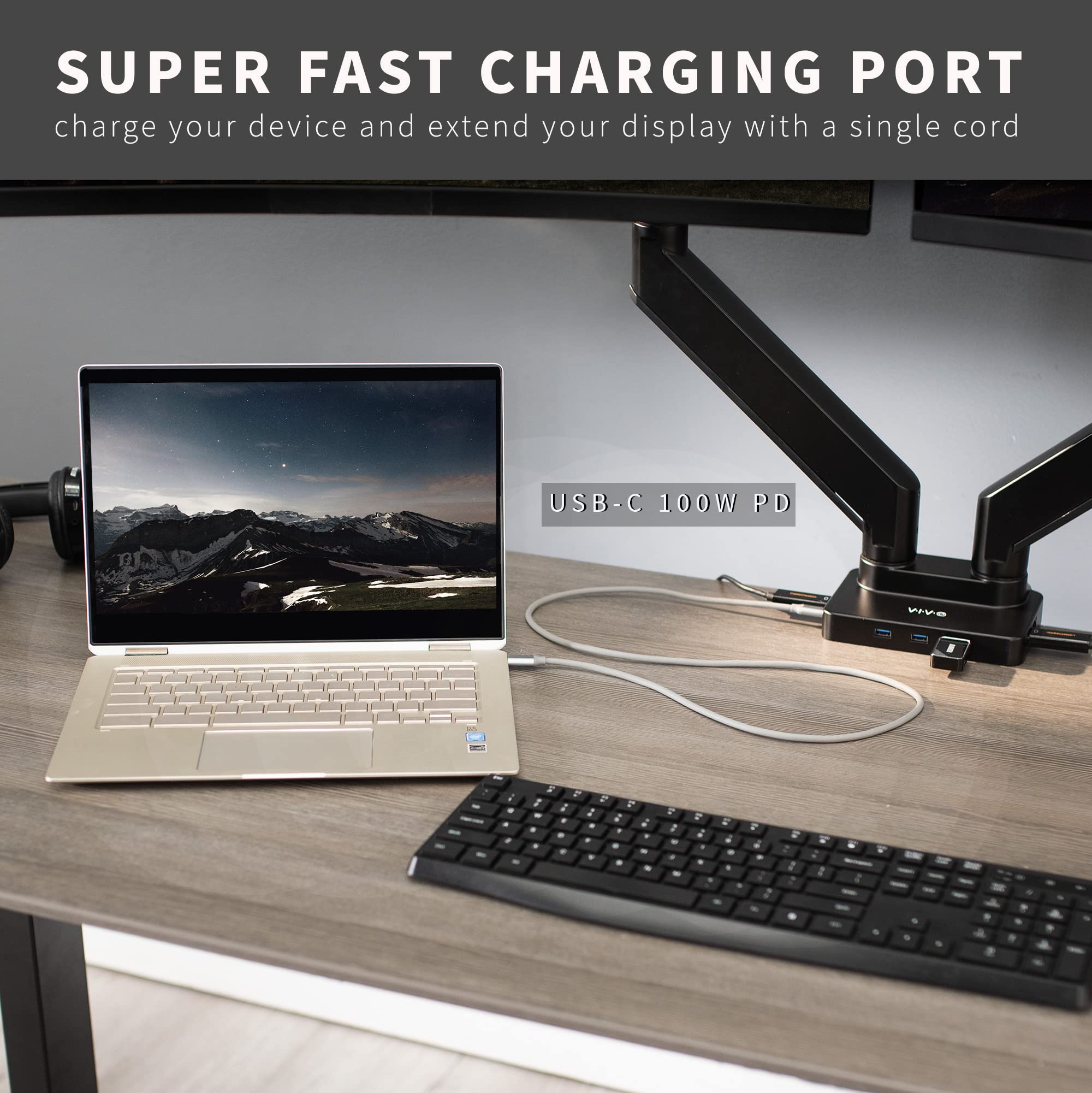 VIVO Heavy Duty Aluminum Dual Monitor Arm with USB-C Docking Station - Fits 35