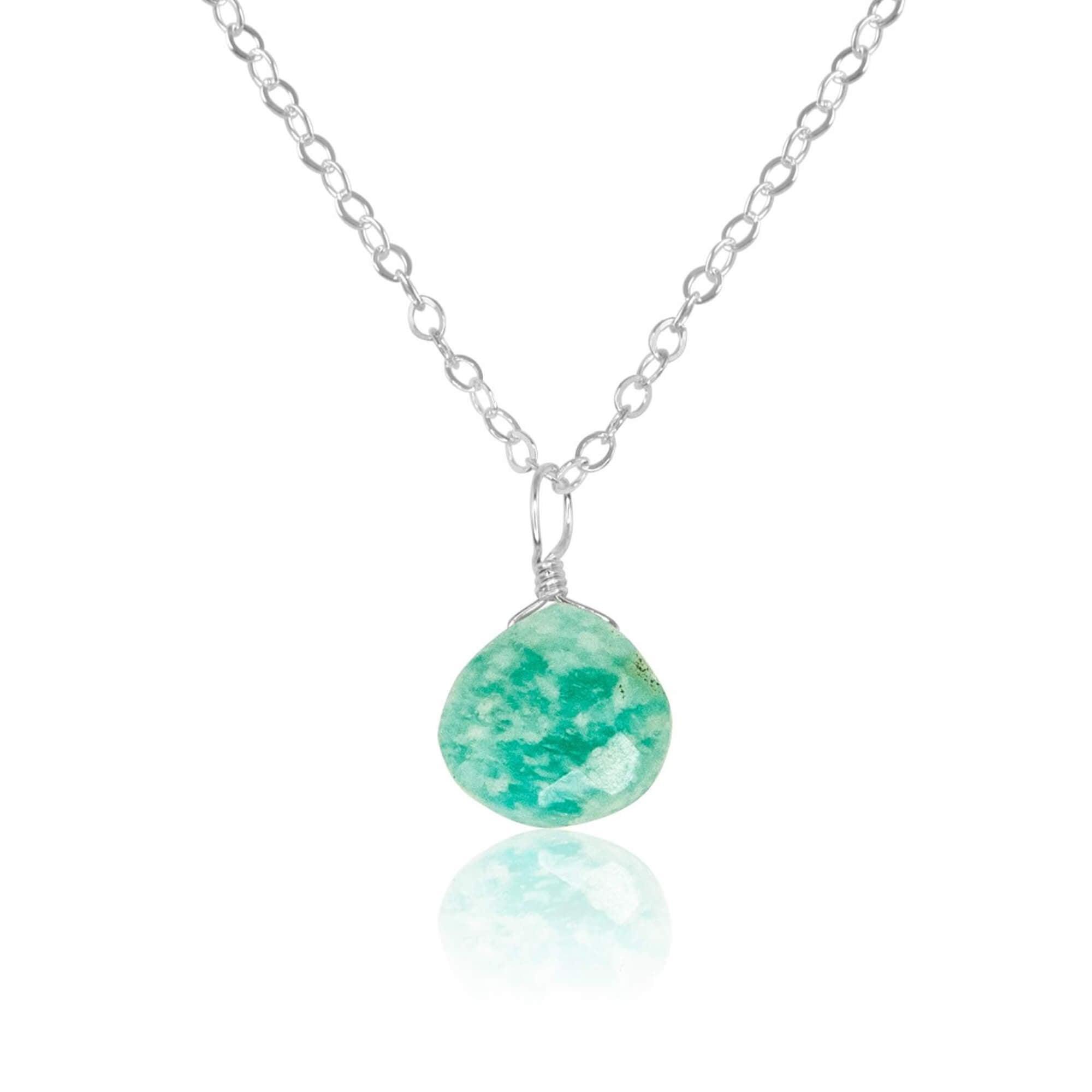 Amazonite Teardrop Crystal Pendant Necklace - Healing Stone Jewelry for Women, Natural Gemstone Drop Necklace for Stress Relief & Positive Energy - Perfect for Meditation, Yoga & Spiritual Gifts
