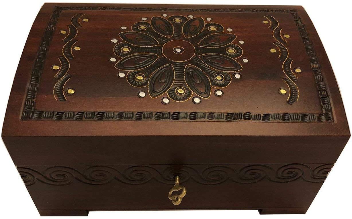 Art Deco Floral Decorative Wooden Jewelry Box - Handcrafted Linden Wood Keepsake Chest for Rings, Necklaces & Valuables | Perfect for Bedroom Vanity, Wedding Gift & Home Decor