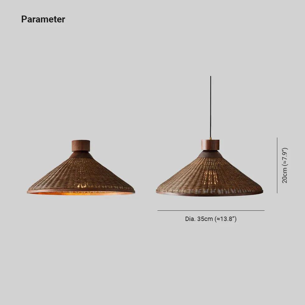 Vintage Woven Rattan Cone Shade LED Pendant Light - Farmhouse Ceiling Lighting for Dining Room, Kitchen Island & Bedroom