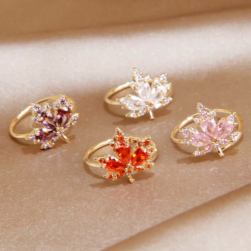 Autumn Fall Maple Leaf Adjustable Ring GS042 - Nature Inspired Jewelry for Women, Perfect for Thanksgiving, Halloween & Seasonal Fashion Accessories